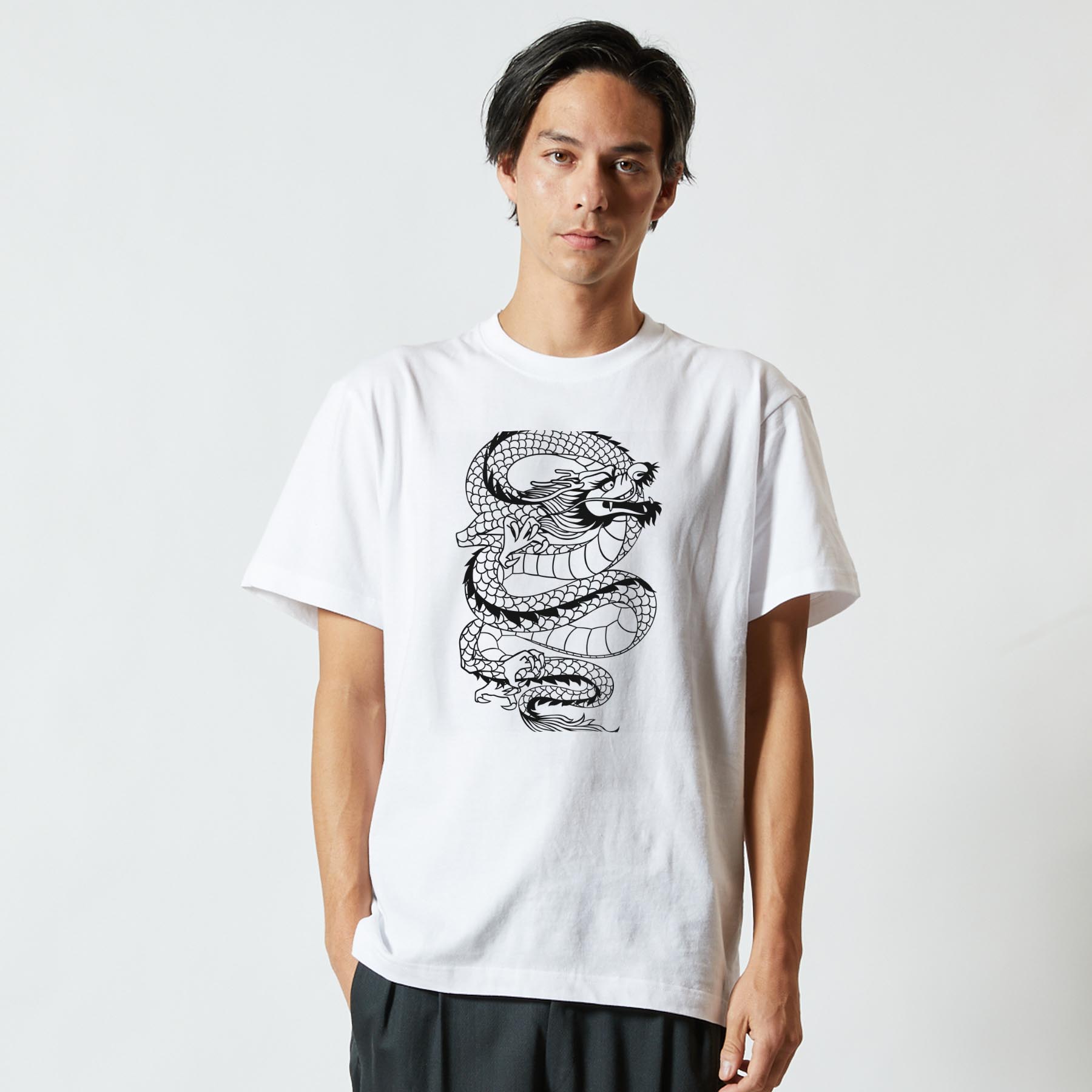 Tシャツ メンズ 半袖 ホワイト グレー デザイン S M L XL 2XL Tシャツ ティーシャツ T shirt 000894 龍　ドラゴン