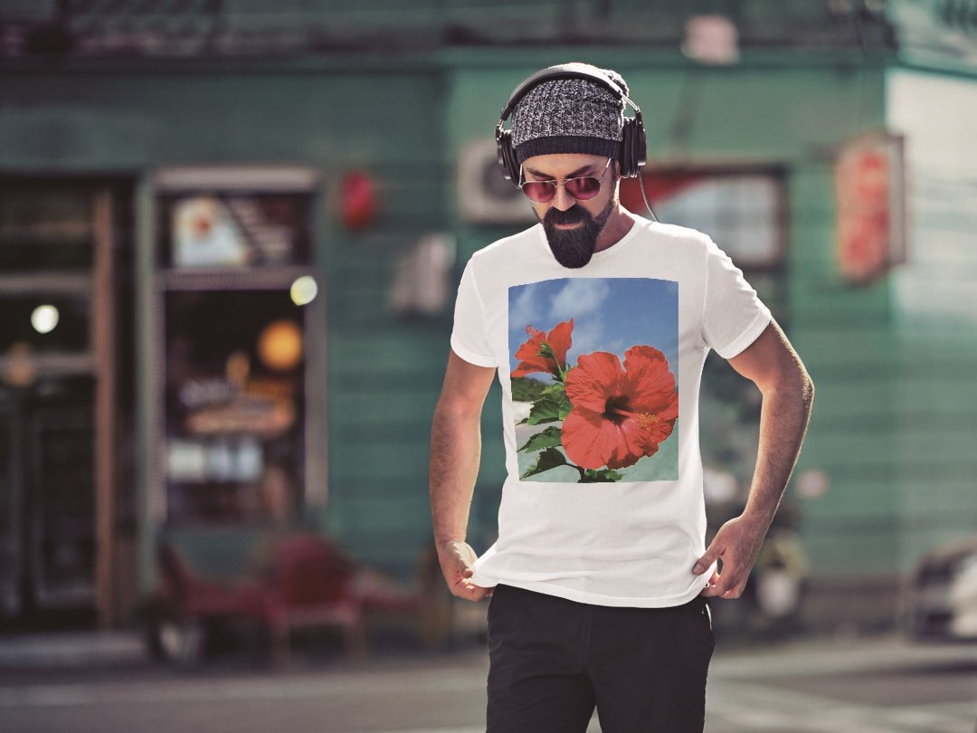 Tシャツ メンズ 半袖 ホワイト グレー デザイン S M L XL 2XL Tシャツ ティーシャツ T shirt 001577 ハイビスカス　青空