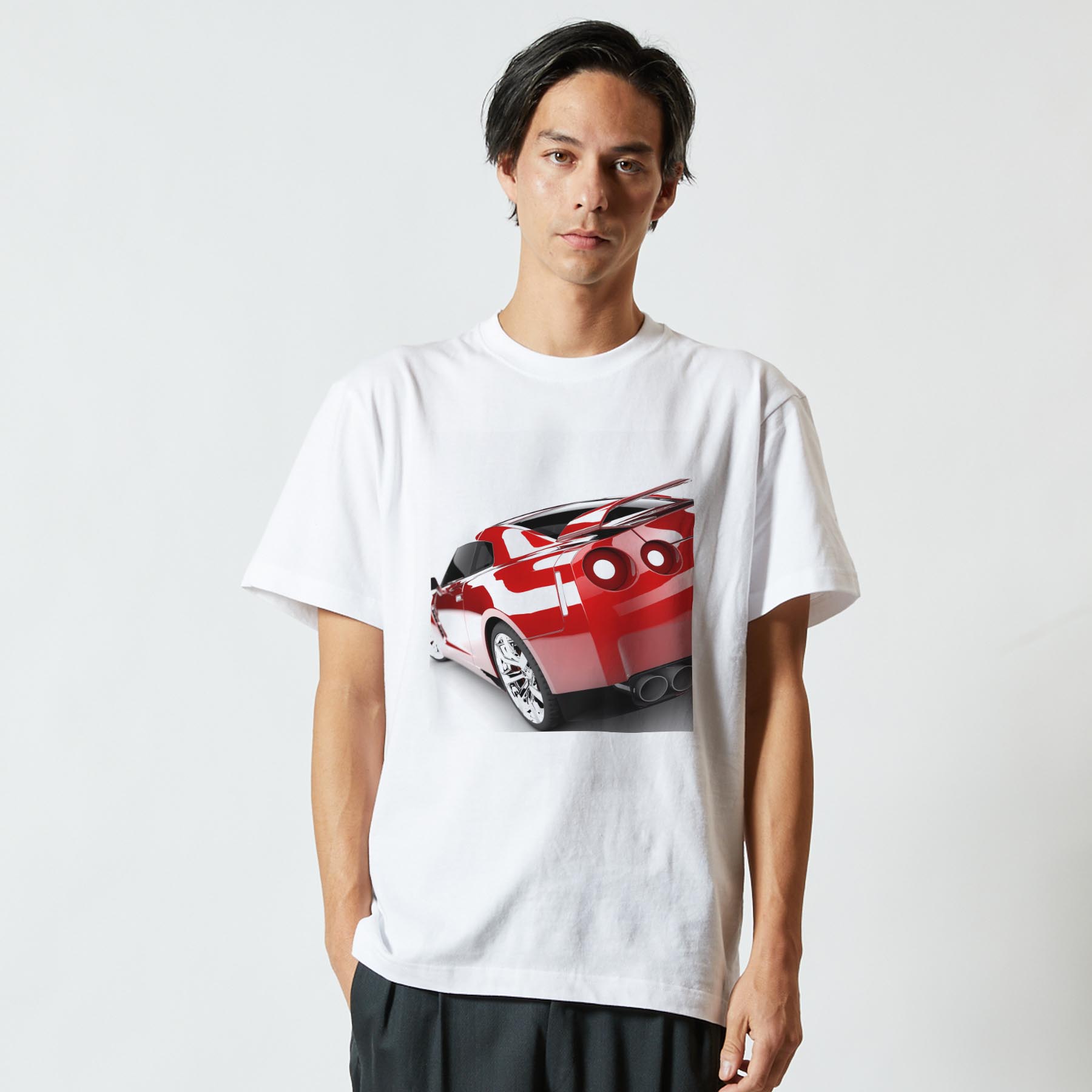 Tシャツ メンズ 半袖 ホワイト 無地 デザイン M ティーシャツ T shirt 002827 車　写真