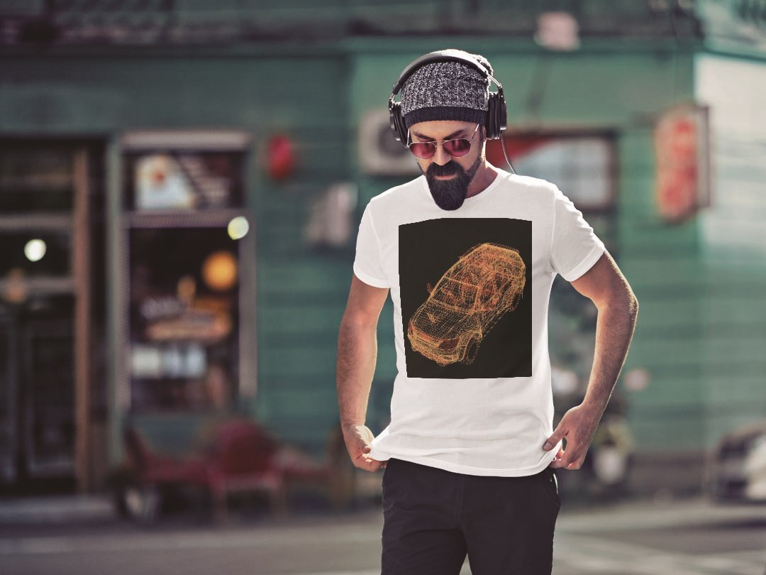 Tシャツ メンズ 半袖 ホワイト グレー デザイン S M L XL 2XL Tシャツ ティーシャツ T shirt 003417 車　シンプル　立体