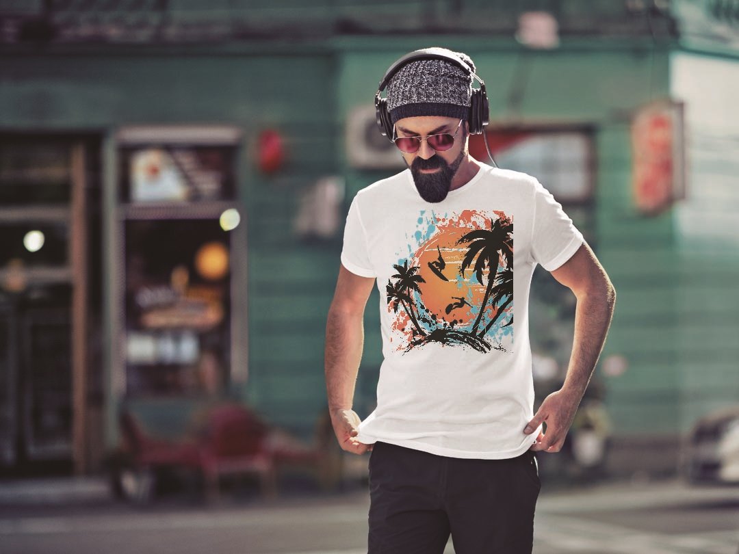 Tシャツ メンズ 半袖 ホワイト グレー デザイン S M L XL 2XL Tシャツ ティーシャツ T shirt 003603 サーフィン　海　イラスト