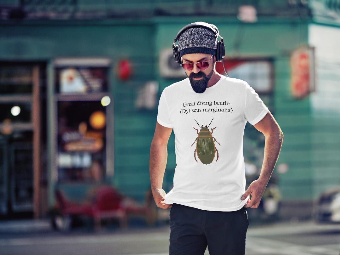 Tシャツ メンズ 半袖 ホワイト グレー デザイン S M L XL 2XL Tシャツ ティーシャツ T shirt 020026 虫 great diving beetle エゾゲンゴロウ