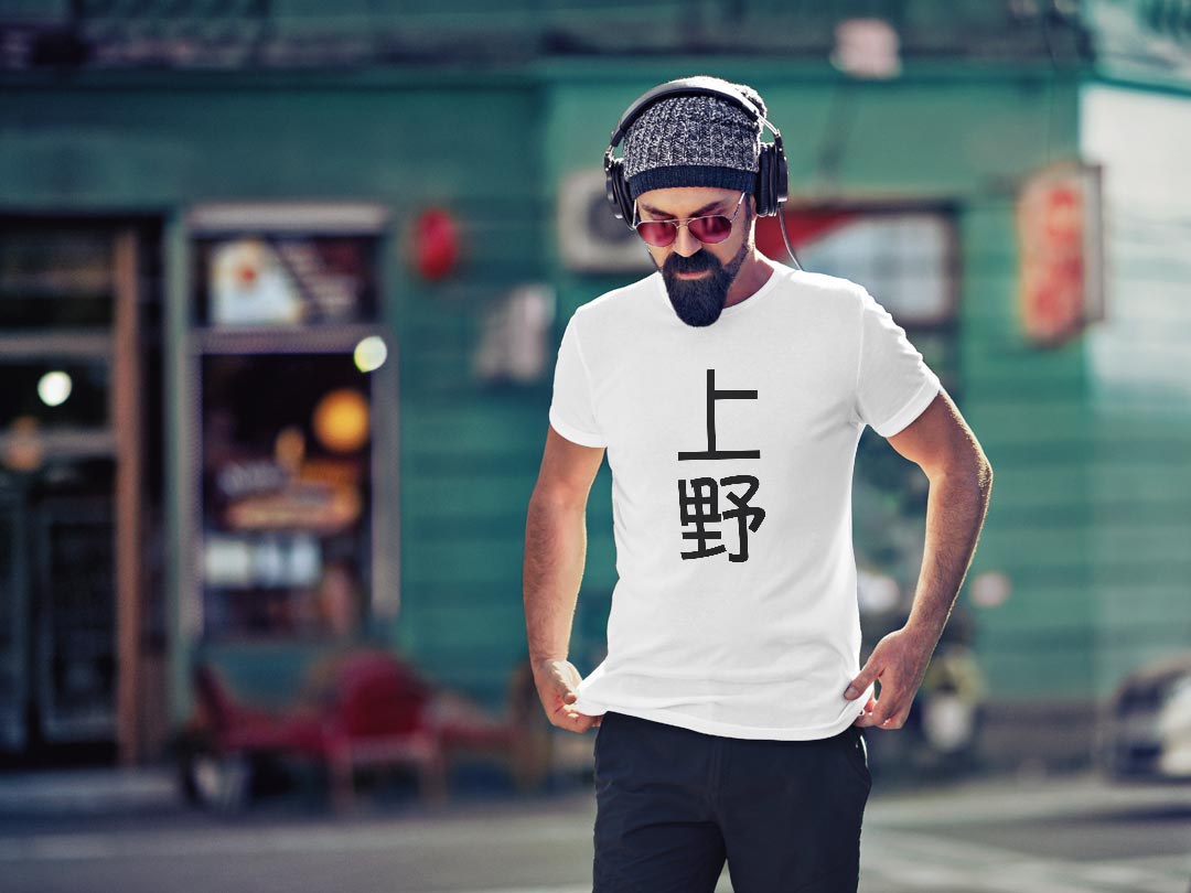 Tシャツ メンズ 半袖 ホワイト 無地 デザイン M ティーシャツ T shirt 021090 苗字 名前 上野
