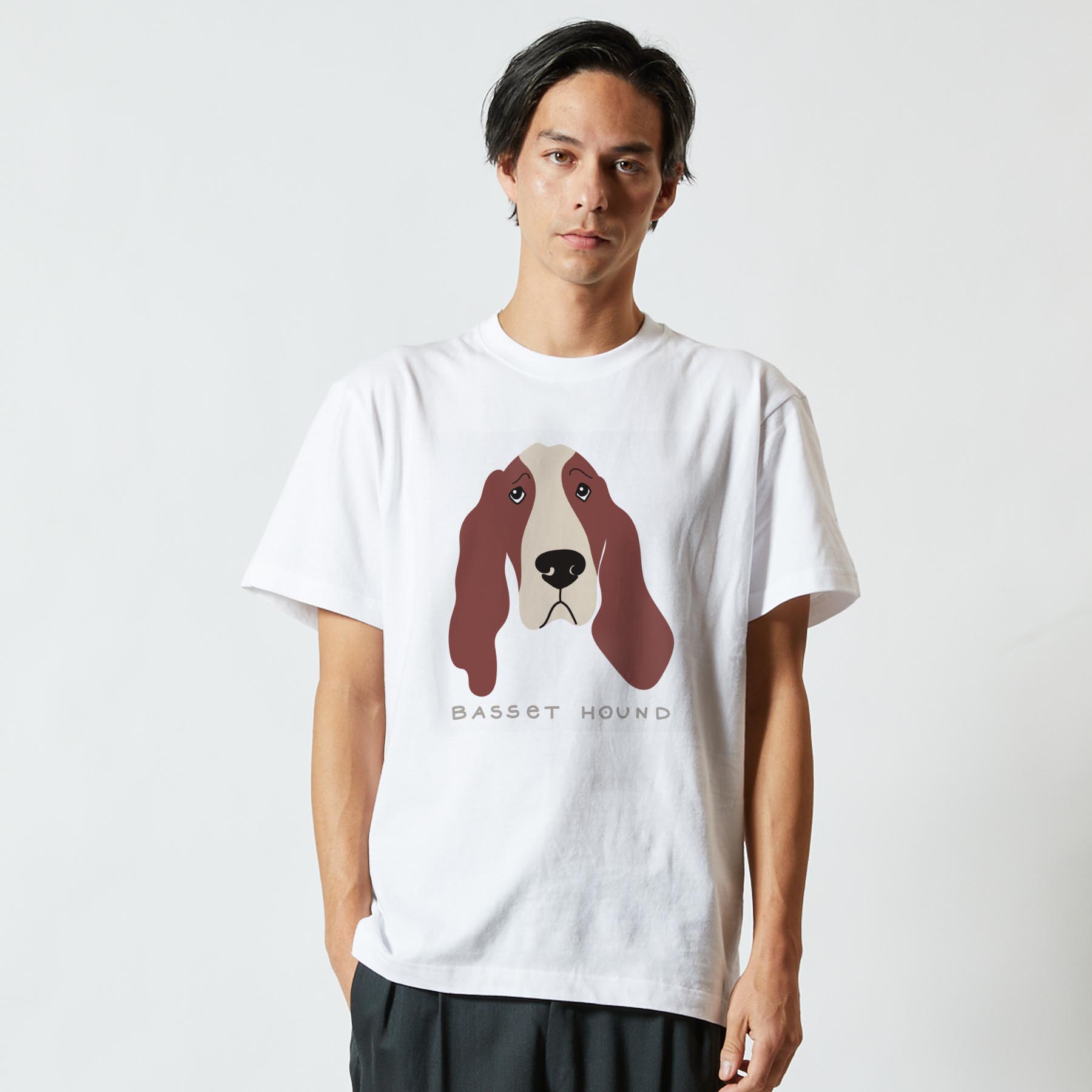 Tシャツ メンズ 半袖 ホワイト 無地 デザイン M ティーシャツ T shirt 022592 犬 バセット・ハウンド