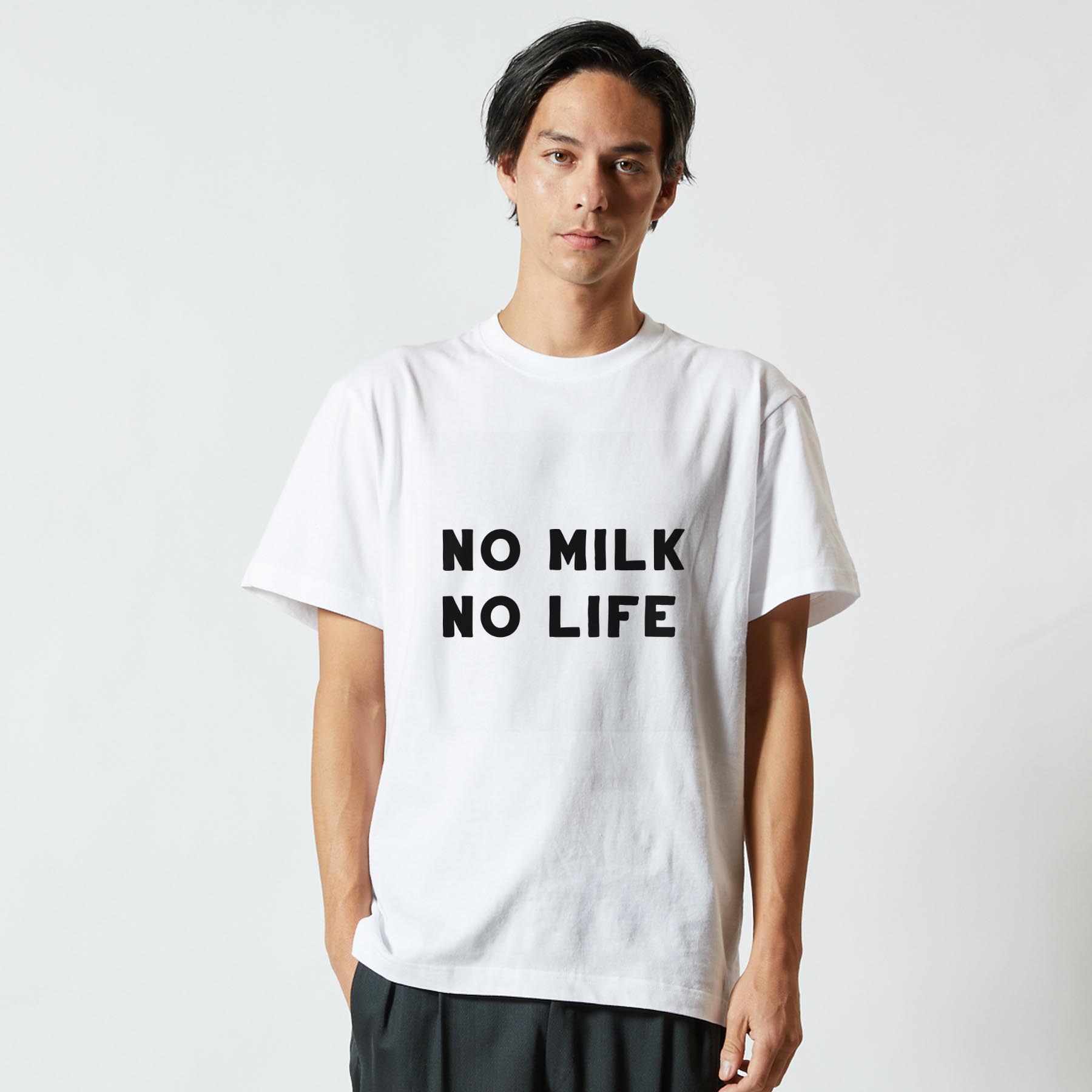 Tシャツ メンズ 半袖 ホワイト 無地 デザイン M ティーシャツ T shirt 022693 NO MILK NO LIFE