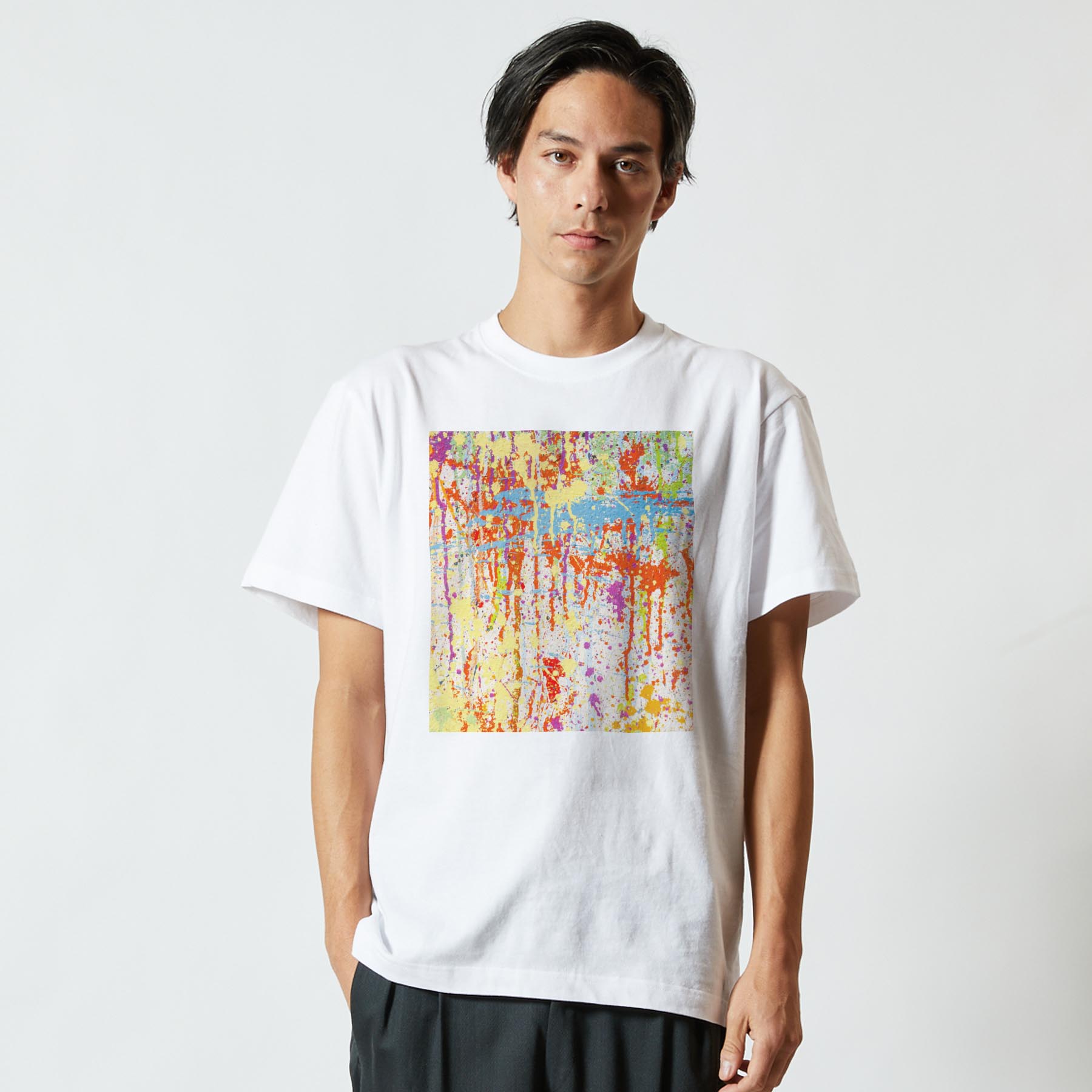 Tシャツ メンズ 半袖 ホワイト グレー デザイン S M L XL 2XL Tシャツ ティーシャツ T shirt 023635 ペイント　カラフル