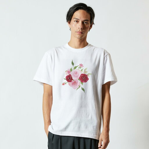 Tシャツ メンズ 半袖 ホワイト グレー デザイン S M L XL 2XL Tシャツ ティーシャツ T shirt 031698 バラ 花束