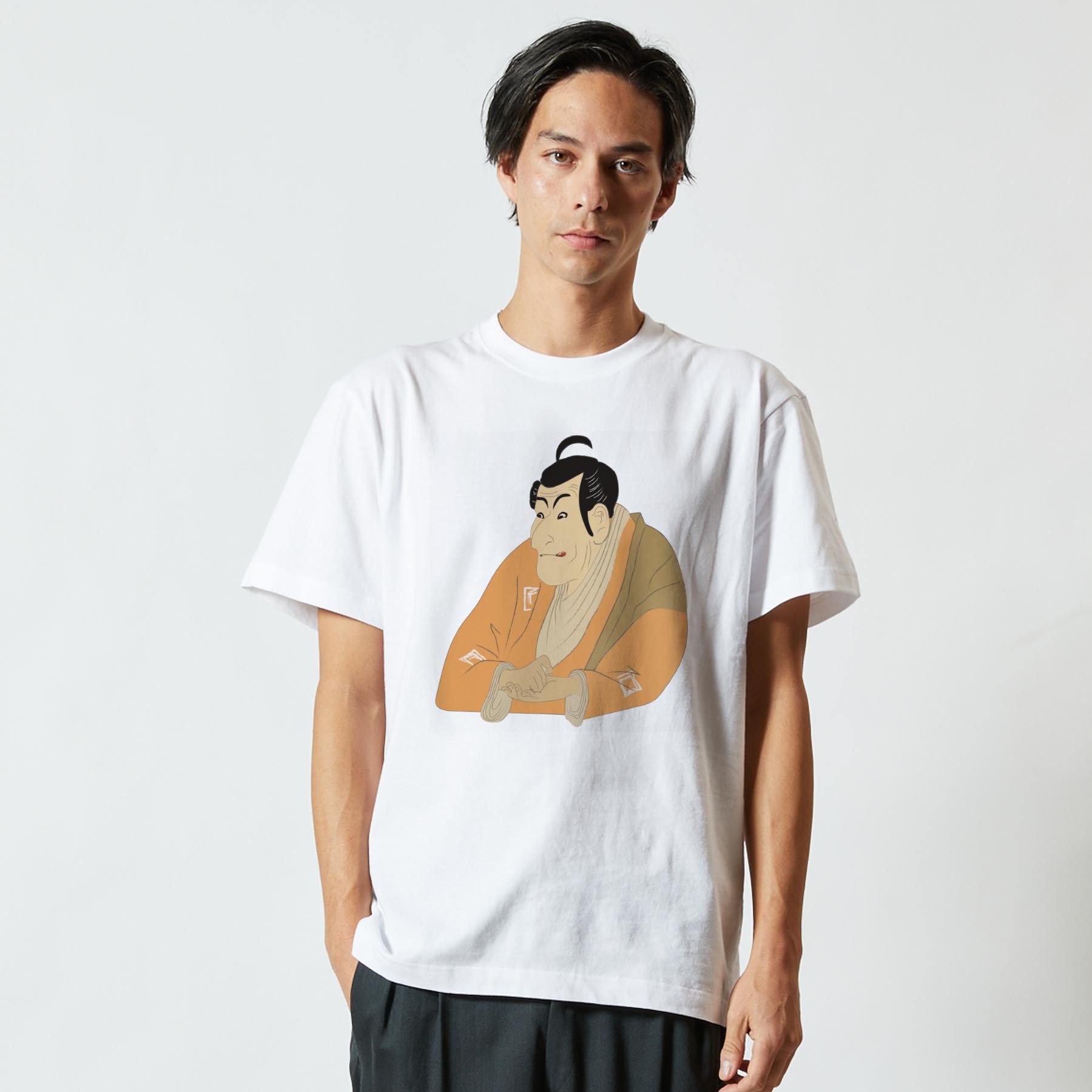 Tシャツ メンズ 半袖 ホワイト 無地 デザイン M ティーシャツ T shirt 032047 男性 浮世絵