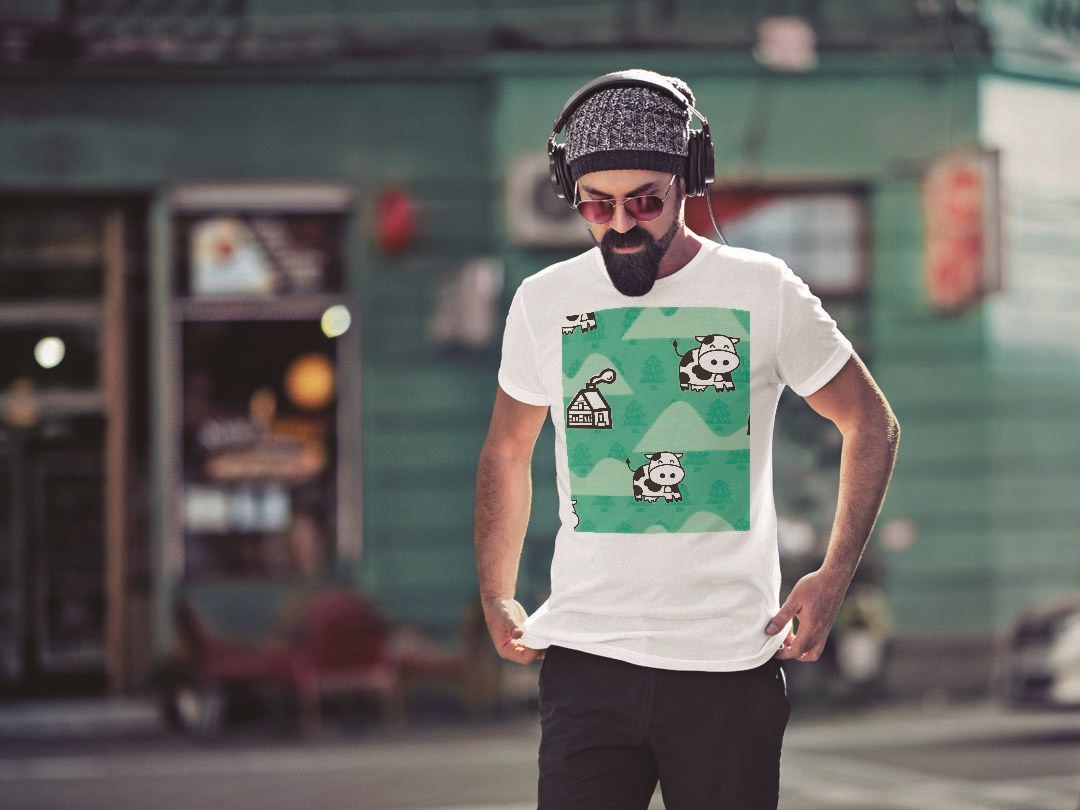 Tシャツ メンズ 半袖 ホワイト 無地 デザイン M ティーシャツ T shirt 004421 うし　動物　キャラクター