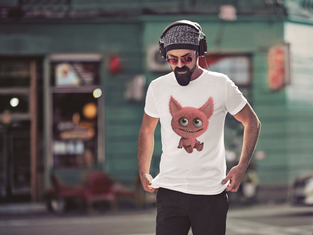 Tシャツ メンズ 半袖 ホワイト 無地 デザイン M ティーシャツ T shirt 005189 モンスター　赤　キャラクター