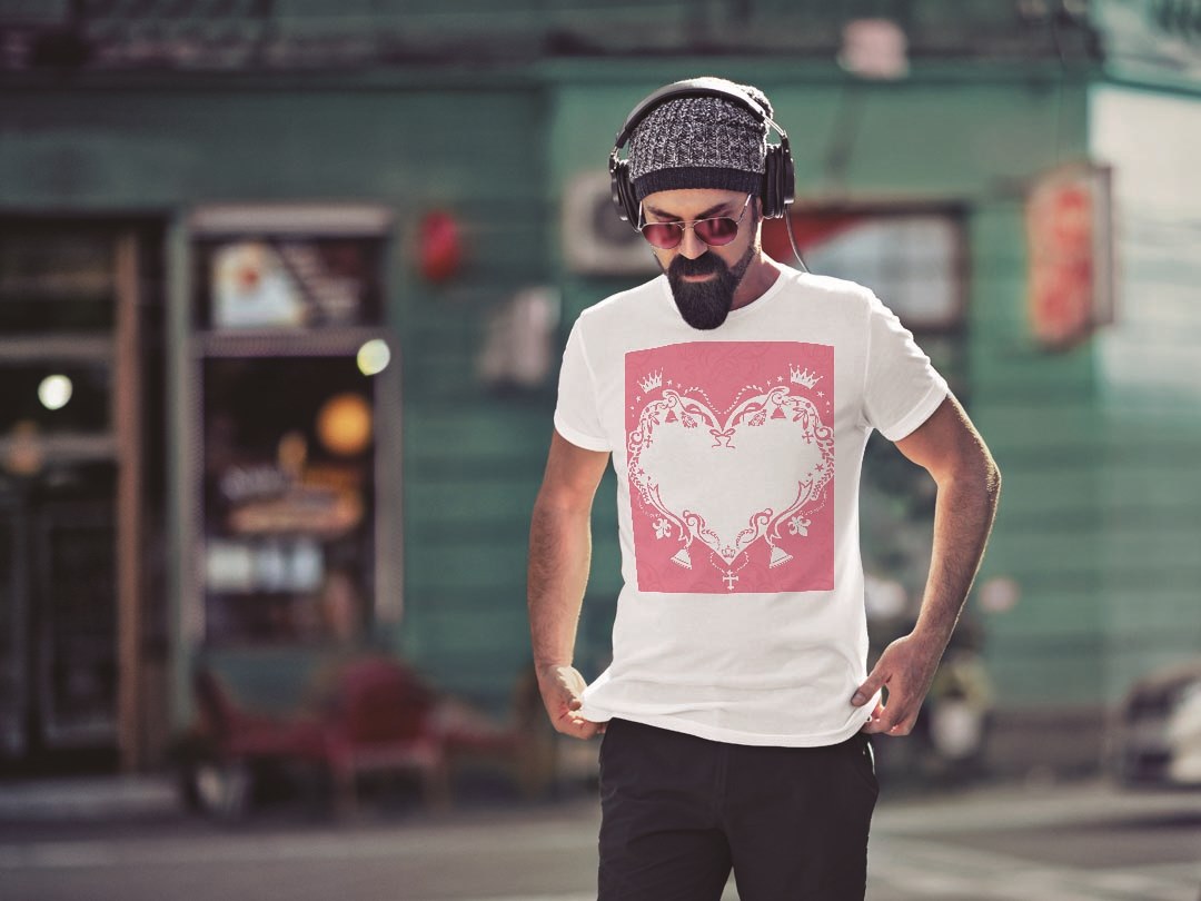 Tシャツ メンズ 半袖 ホワイト グレー デザイン S M L XL 2XL Tシャツ ティーシャツ T shirt 005598 ハート　ピンク