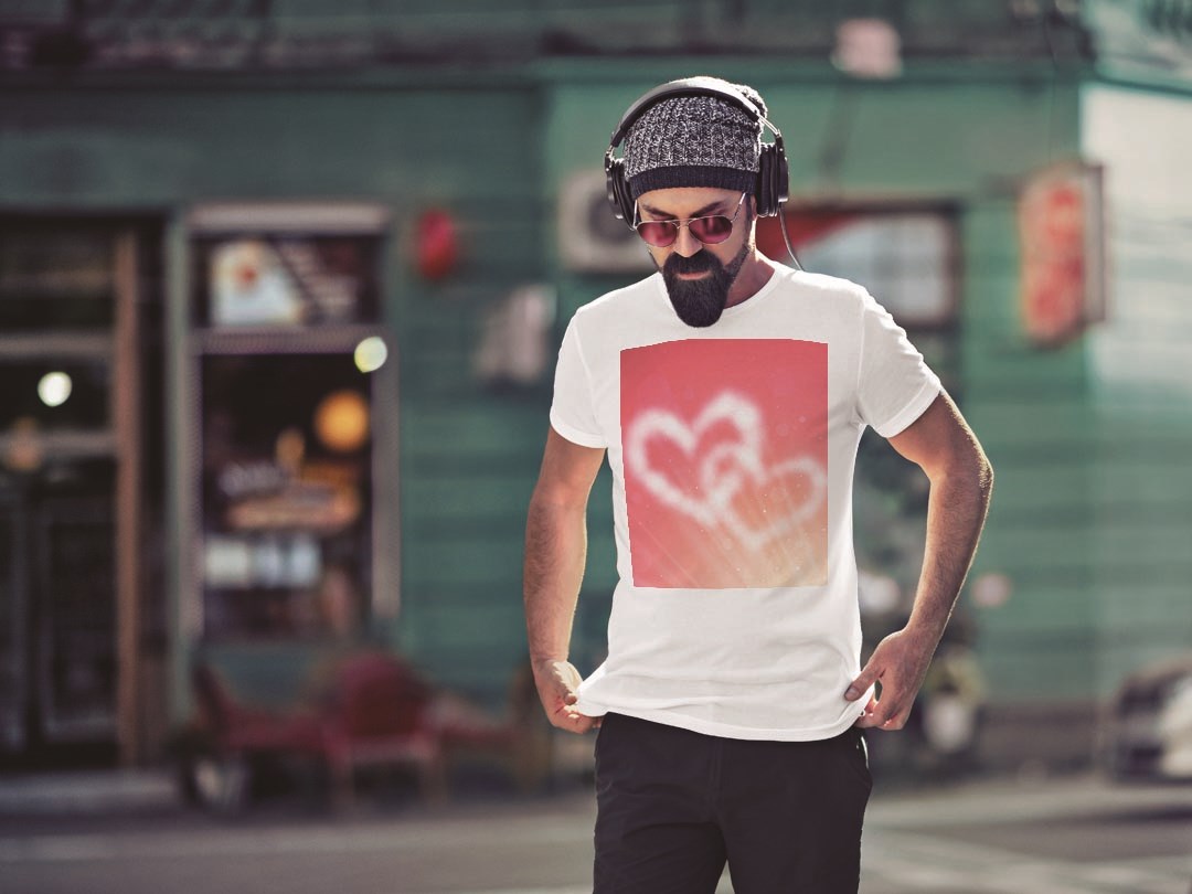 Tシャツ メンズ 半袖 ホワイト グレー デザイン S M L XL 2XL Tシャツ ティーシャツ T shirt 005641 ハート　ピンク