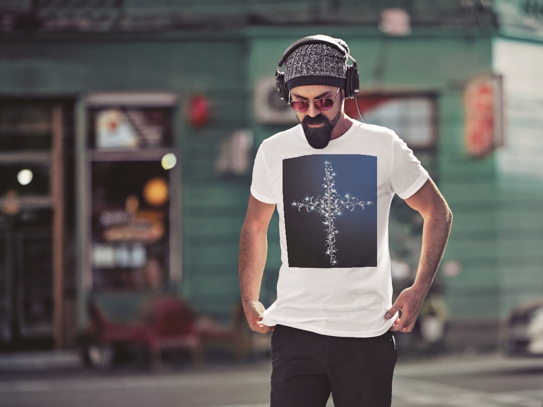 Tシャツ メンズ 半袖 ホワイト グレー デザイン S M L XL 2XL Tシャツ ティーシャツ T shirt 005879 クロス　十字架