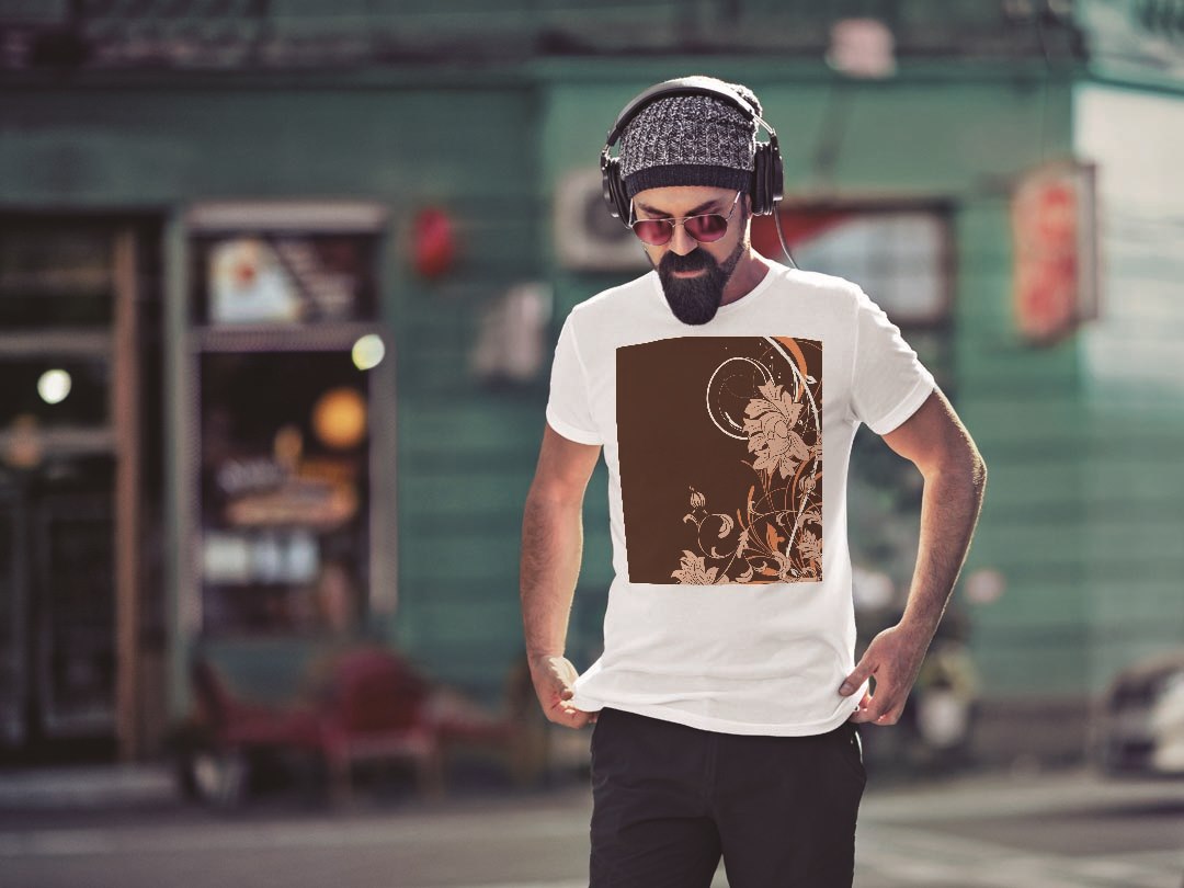 Tシャツ メンズ 半袖 ホワイト グレー デザイン S M L XL 2XL Tシャツ ティーシャツ T shirt 007544 花　　オレンジ