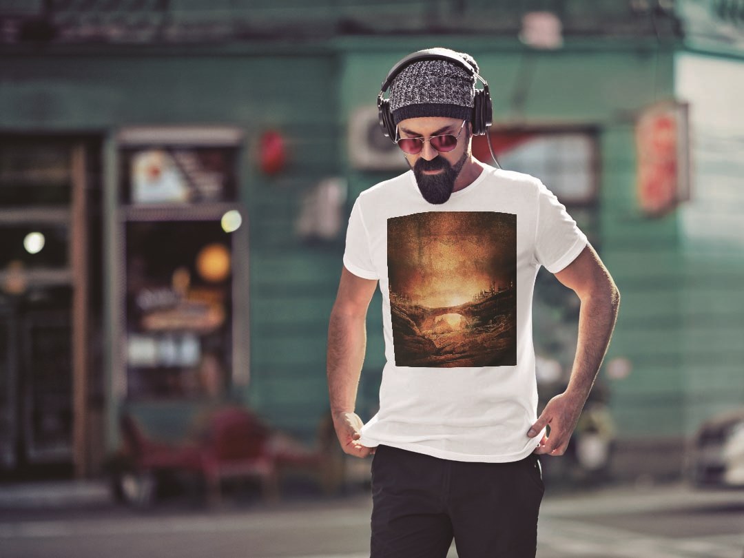 Tシャツ メンズ 半袖 ホワイト グレー デザイン S M L XL 2XL Tシャツ ティーシャツ T shirt 007911 イラスト　ファンタジー　建物　黒