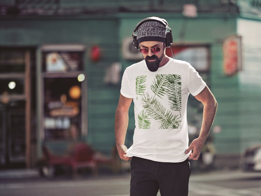 Tシャツ メンズ 半袖 ホワイト 無地 デザイン M ティーシャツ T shirt 008552 植物　緑　グリーン　模様 kabekore-11393676 kabeコレ サンプル画像2