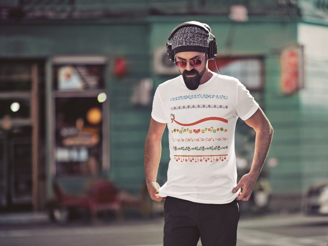 Tシャツ メンズ 半袖 ホワイト グレー デザイン S M L XL 2XL Tシャツ ティーシャツ T shirt 009145 クリスマス　模様　イラスト kabekore-11122368 kabeコレ サンプル画像2