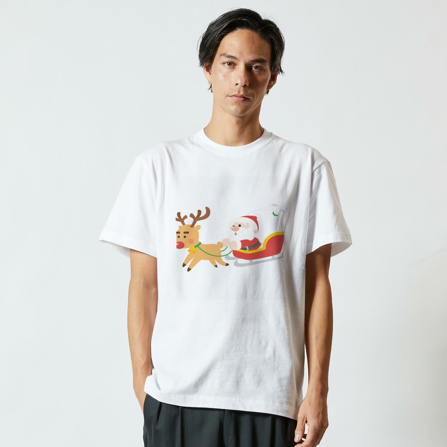 Tシャツ メンズ 半袖 ホワイト 無地 デザイン M ティーシャツ T shirt 009415 クリスマス　冬　サンタ　キャラクター