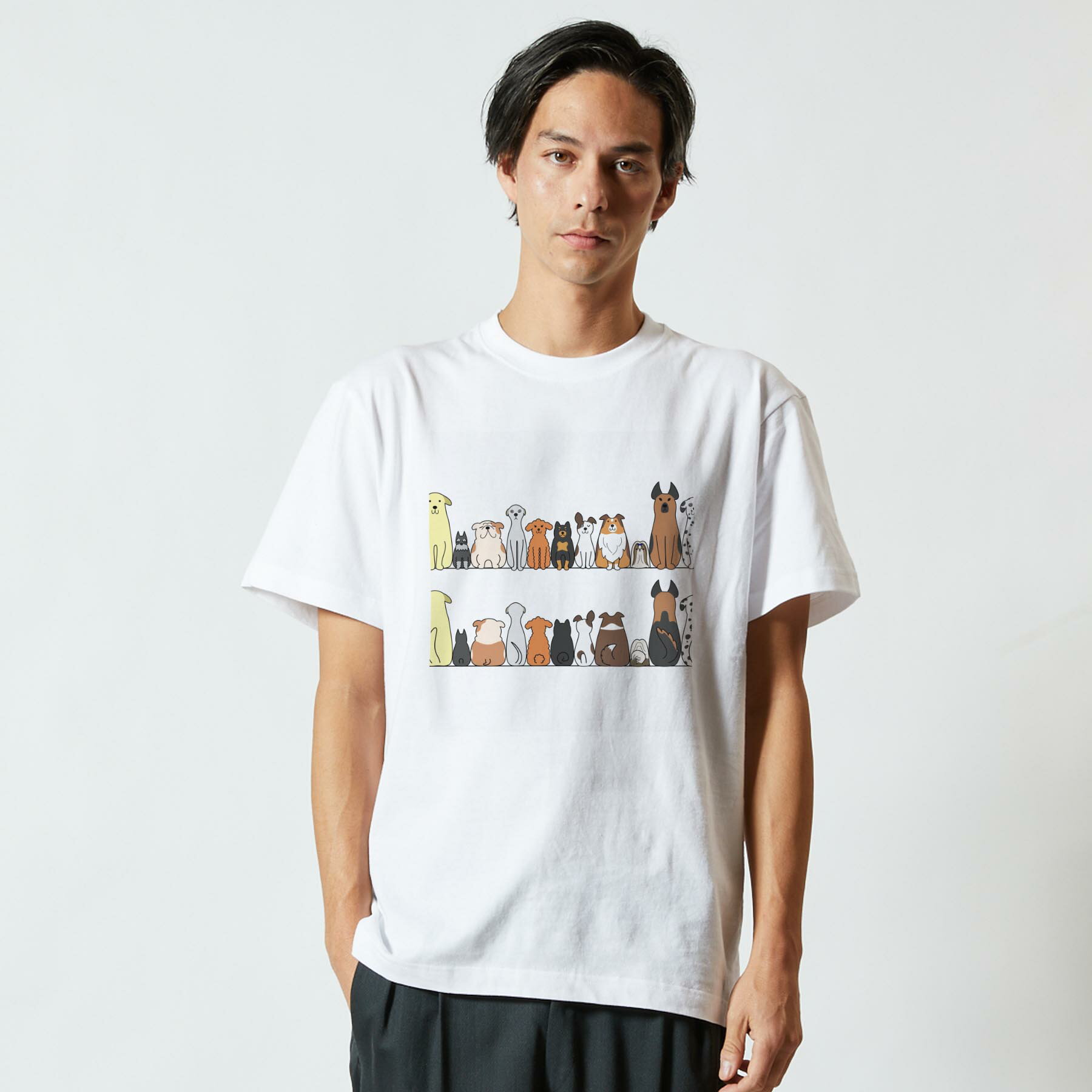 Tシャツ メンズ 半袖 ホワイト 無地 デザイン M ティーシャツ T shirt 009614 犬　動物　キャラクター