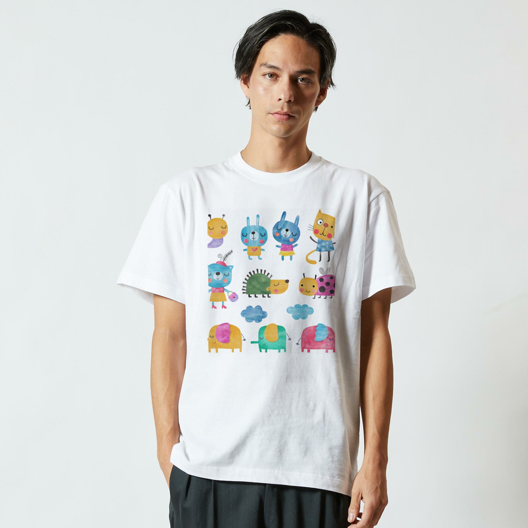 Tシャツ メンズ 半袖 ホワイト 無地 デザイン M ティーシャツ T shirt 009791 動物　うさぎ　キャラクター