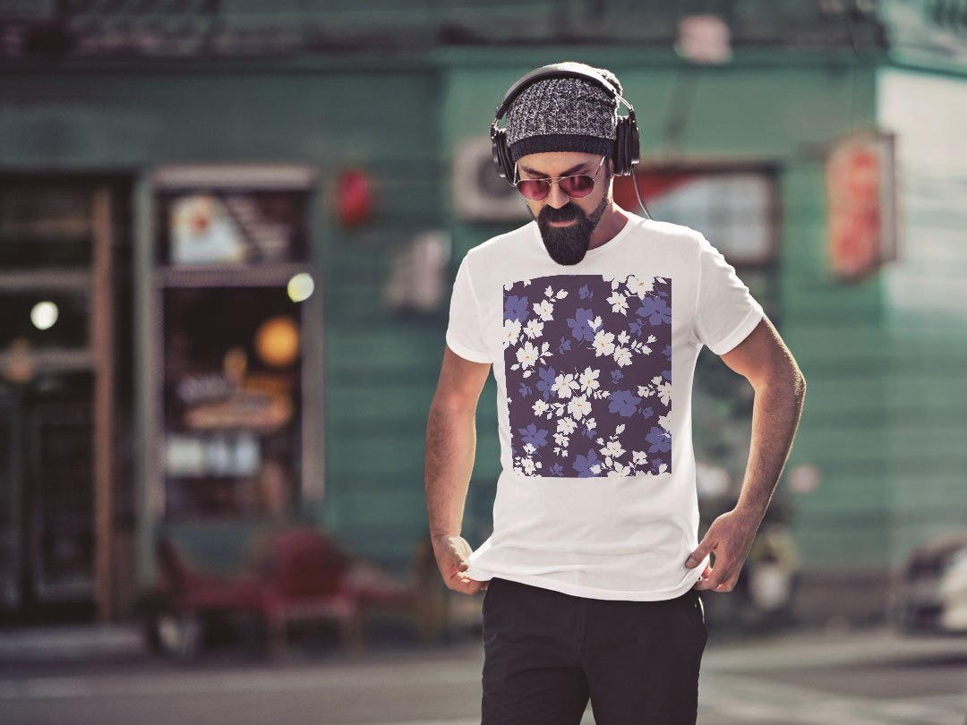 Tシャツ メンズ 半袖 ホワイト グレー デザイン S M L XL 2XL Tシャツ ティーシャツ T shirt 010631 　花　紫