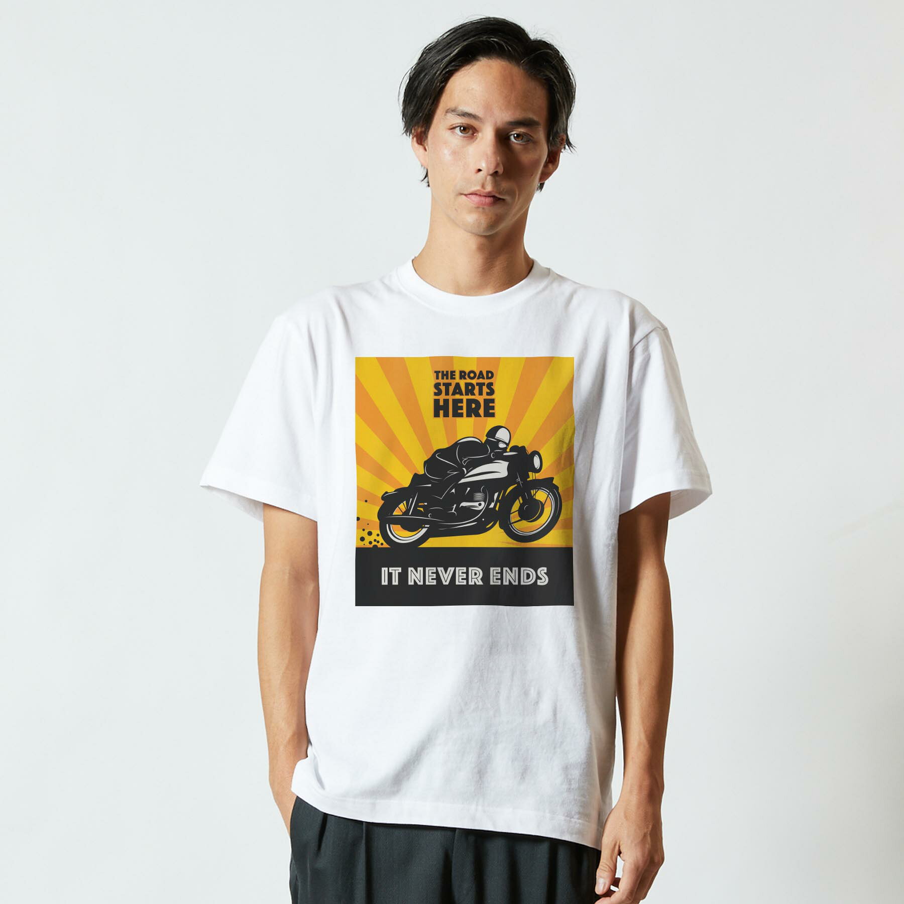 Tシャツ メンズ 半袖 ホワイト 無地 デザイン M ティーシャツ T shirt 011209 バイク　乗り物　黄色 kabekore-11394477 kabeコレ サンプル画像2