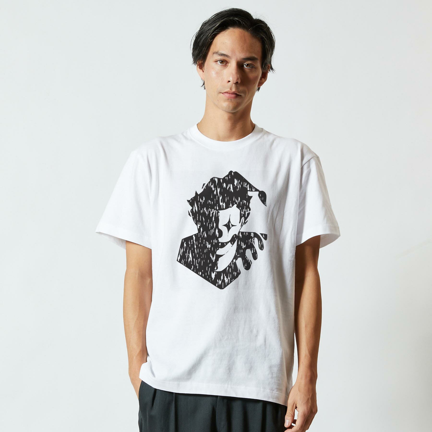 Tシャツ メンズ 半袖 ホワイト 無地 デザイン M ティーシャツ T shirt 011828 ピエロ　人物　白黒