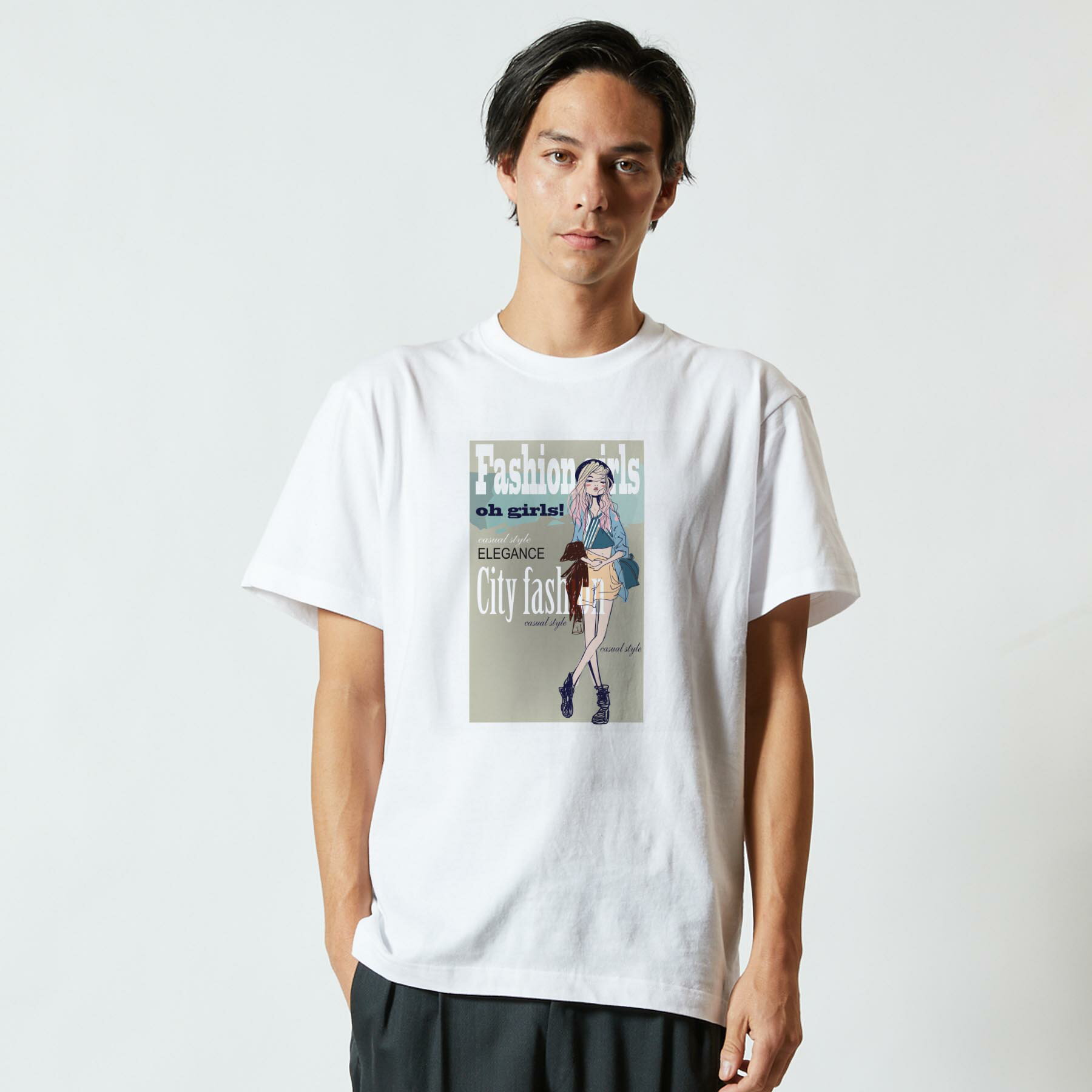 Tシャツ メンズ 半袖 ホワイト 無地 デザイン M ティーシャツ T shirt 011933 女性　英語　イラスト