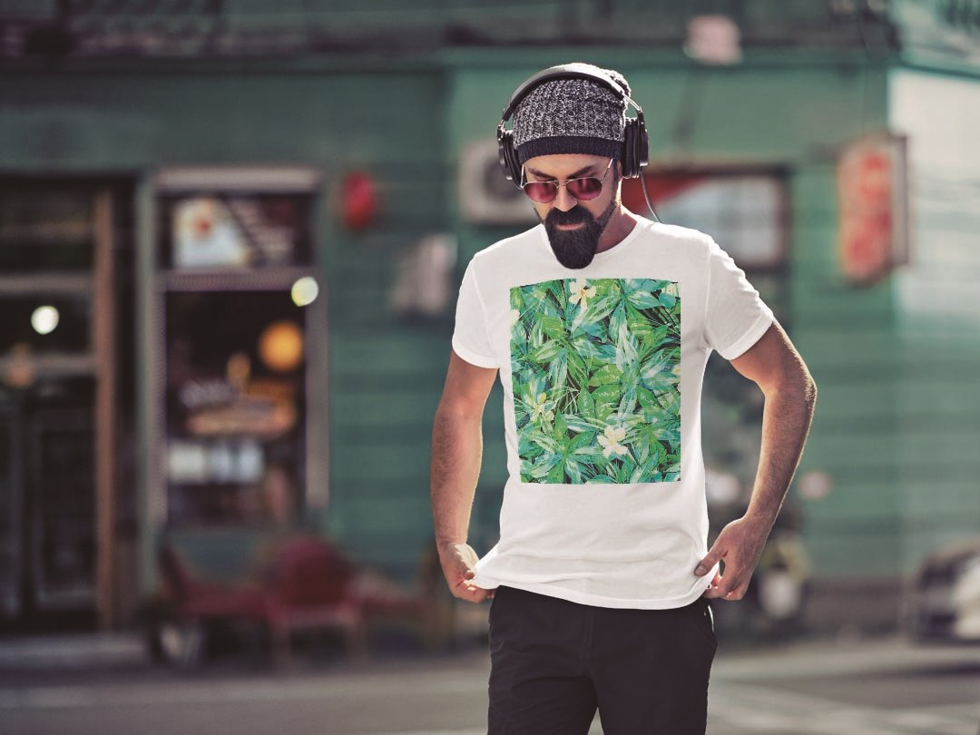 Tシャツ メンズ 半袖 ホワイト グレー デザイン S M L XL 2XL Tシャツ ティーシャツ T shirt 012048 植物　花　緑