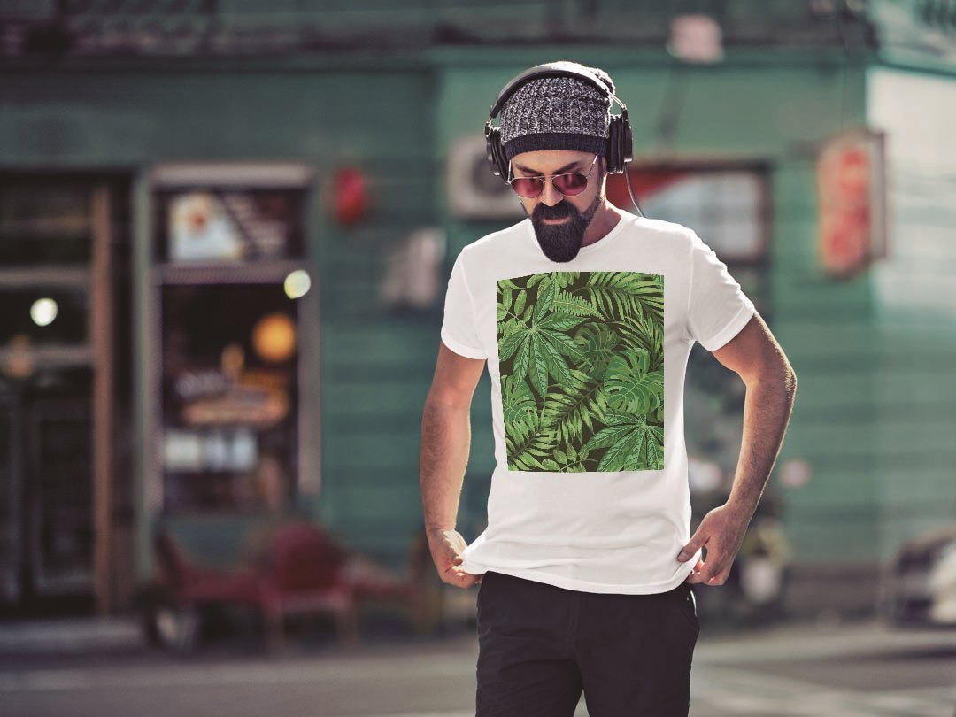 Tシャツ メンズ 半袖 ホワイト グレー デザイン S M L XL 2XL Tシャツ ティーシャツ T shirt 012097 植物　緑　黒