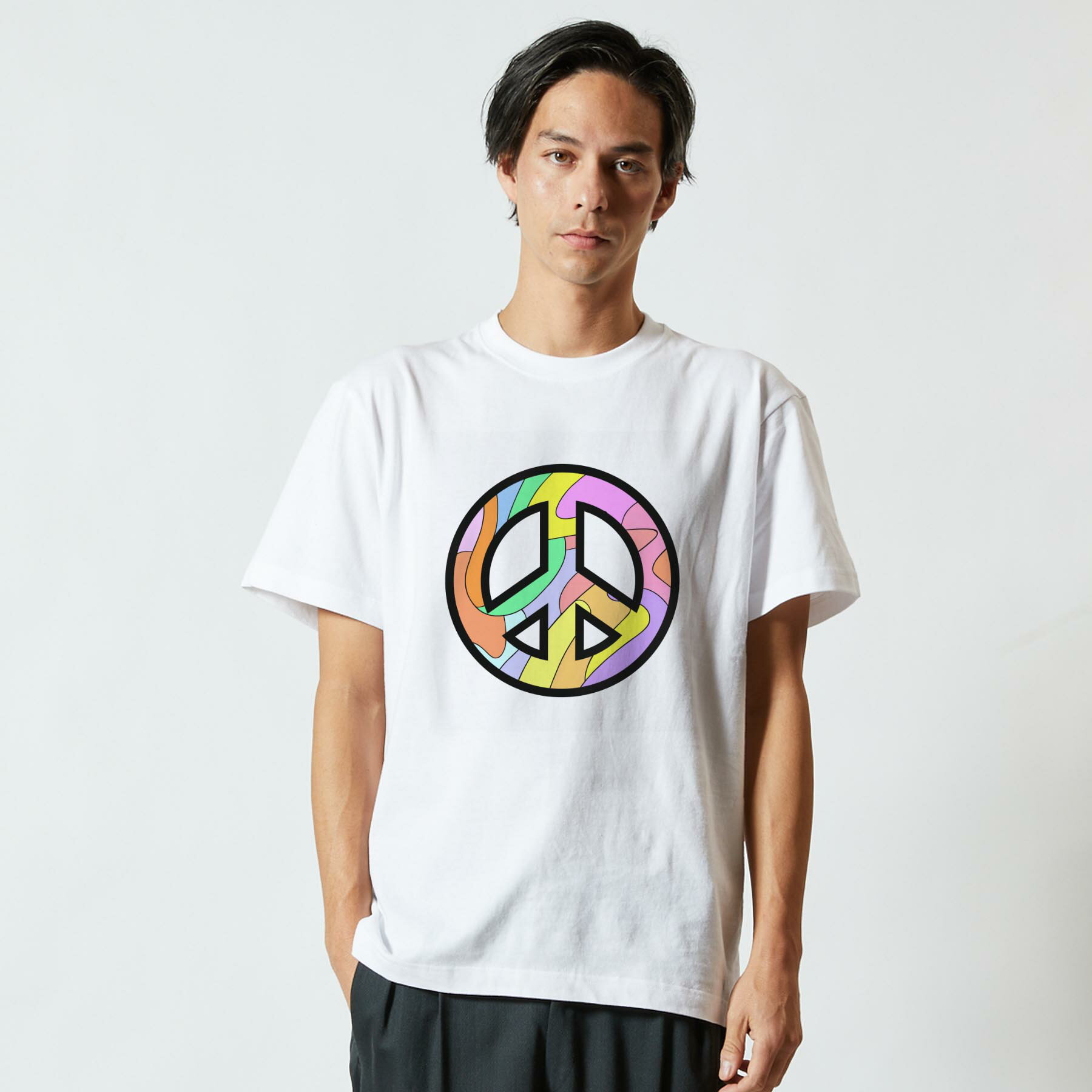 Tシャツ メンズ 半袖 ホワイト 無地 デザイン M ティーシャツ T shirt 012110 マーク　シンプル　ピース