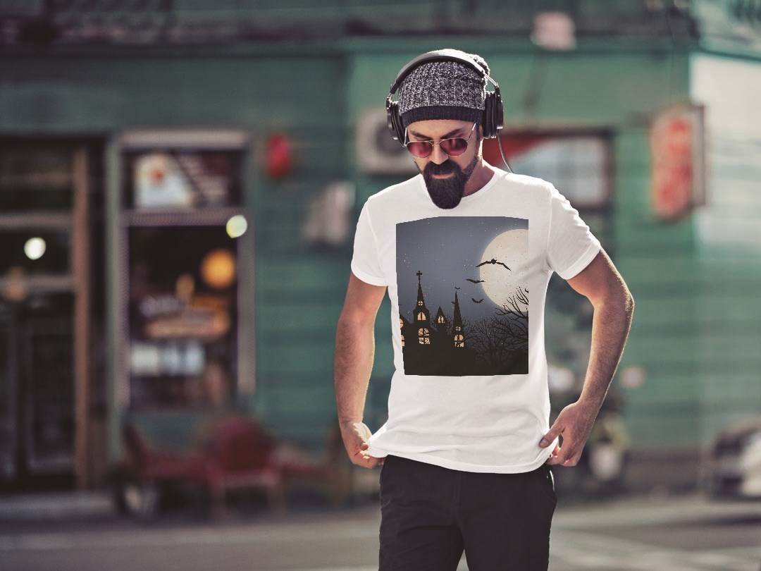 Tシャツ メンズ 半袖 ホワイト グレー デザイン S M L XL 2XL Tシャツ ティーシャツ T shirt 012495 夜　ハロウィン　月 — vista 2