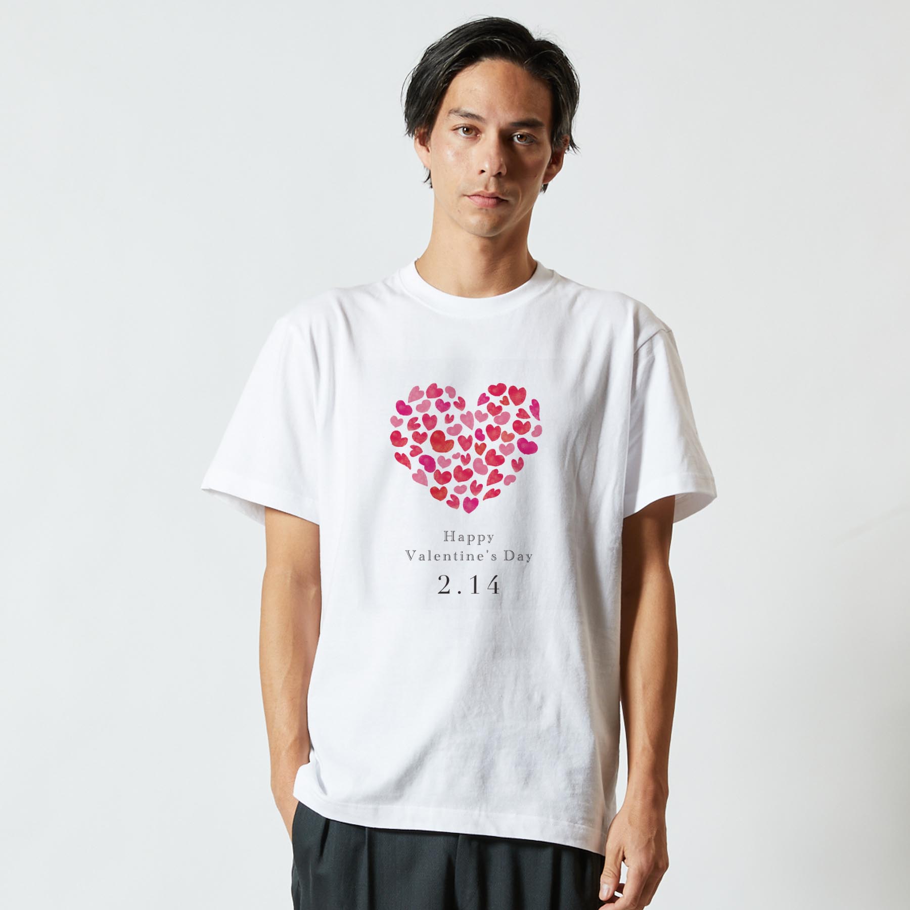 Tシャツ メンズ 半袖 ホワイト 無地 デザイン M ティーシャツ T shirt 012886 ハート　バレンタイン　イベント
