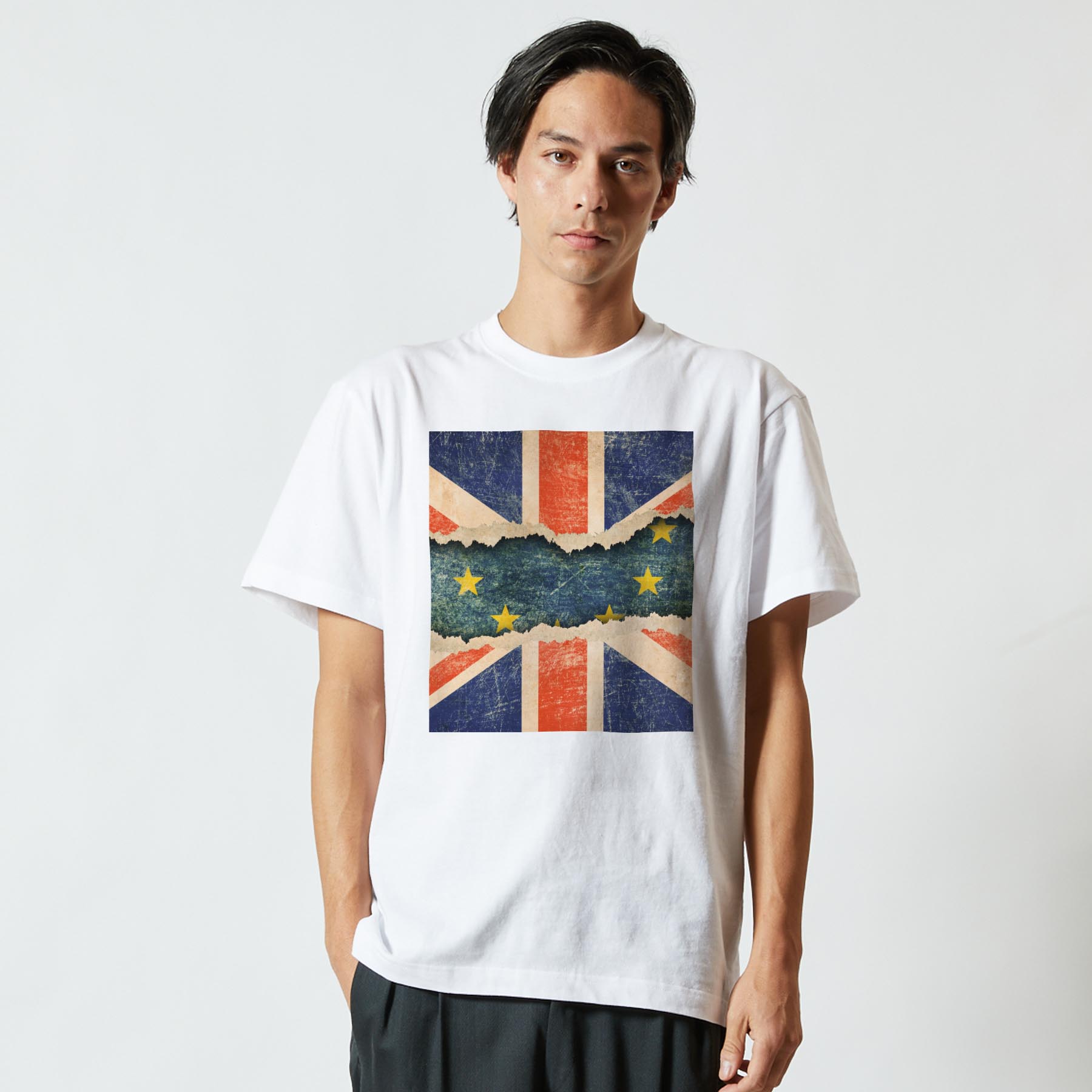 Tシャツ メンズ 半袖 ホワイト 無地 デザイン M ティーシャツ T shirt 013779 イギリス　国旗　レトロ