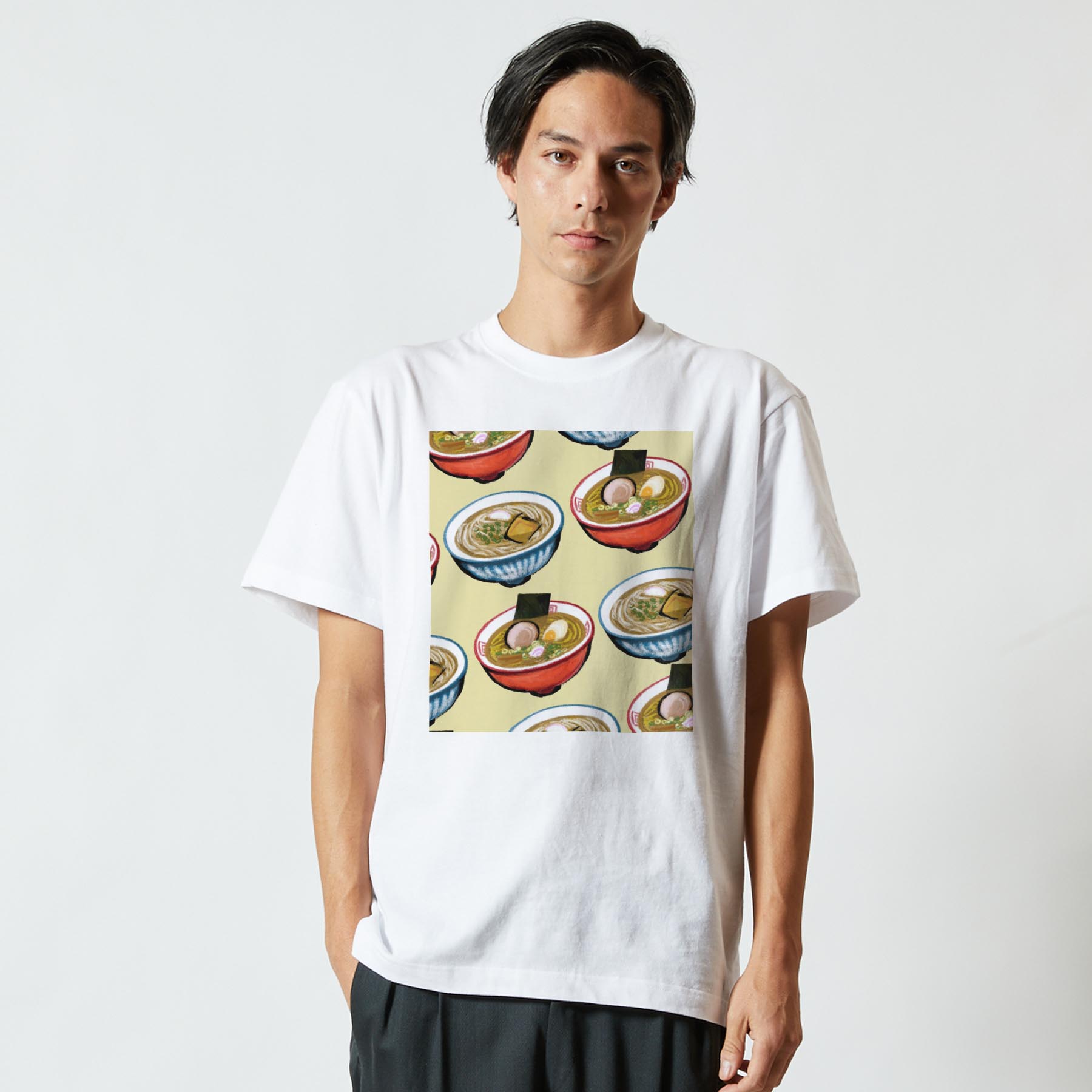 Tシャツ メンズ 半袖 ホワイト グレー デザイン S M L XL 2XL Tシャツ ティーシャツ T shirt 014004 食べ物　ラーメン kabekore-10494741 kabeコレ サンプル画像2