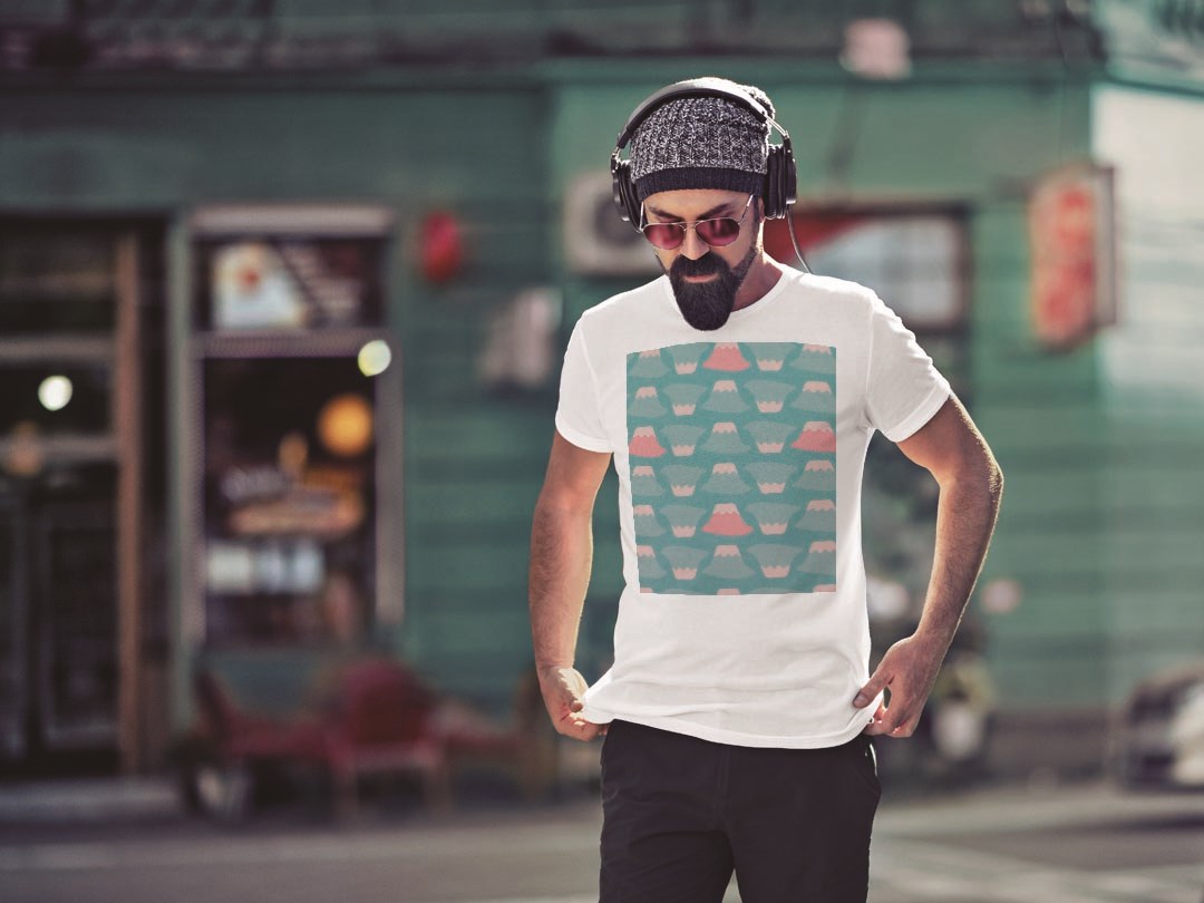 Tシャツ メンズ 半袖 ホワイト グレー デザイン S M L XL 2XL Tシャツ ティーシャツ T shirt 014011 模様　富士山