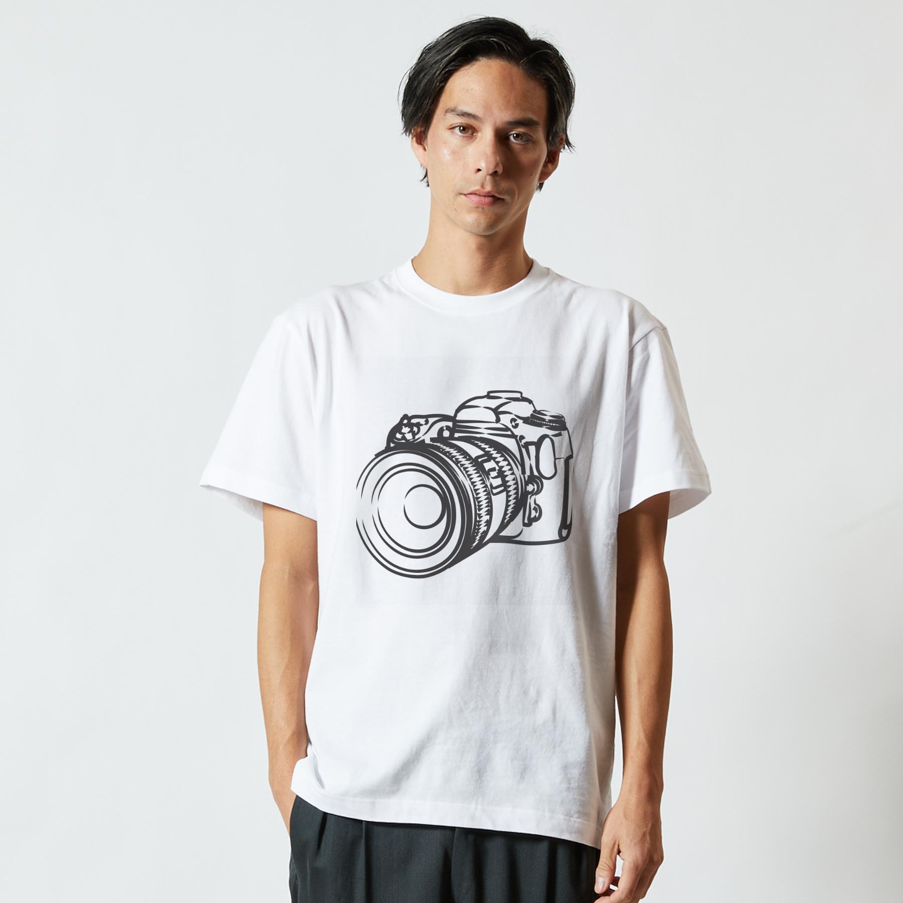 Tシャツ メンズ 半袖 ホワイト グレー デザイン S M L XL 2XL Tシャツ ティーシャツ T shirt 014761 カメラ　白黒　一眼レフ kabekore-10495485 kabeコレ サンプル画像2