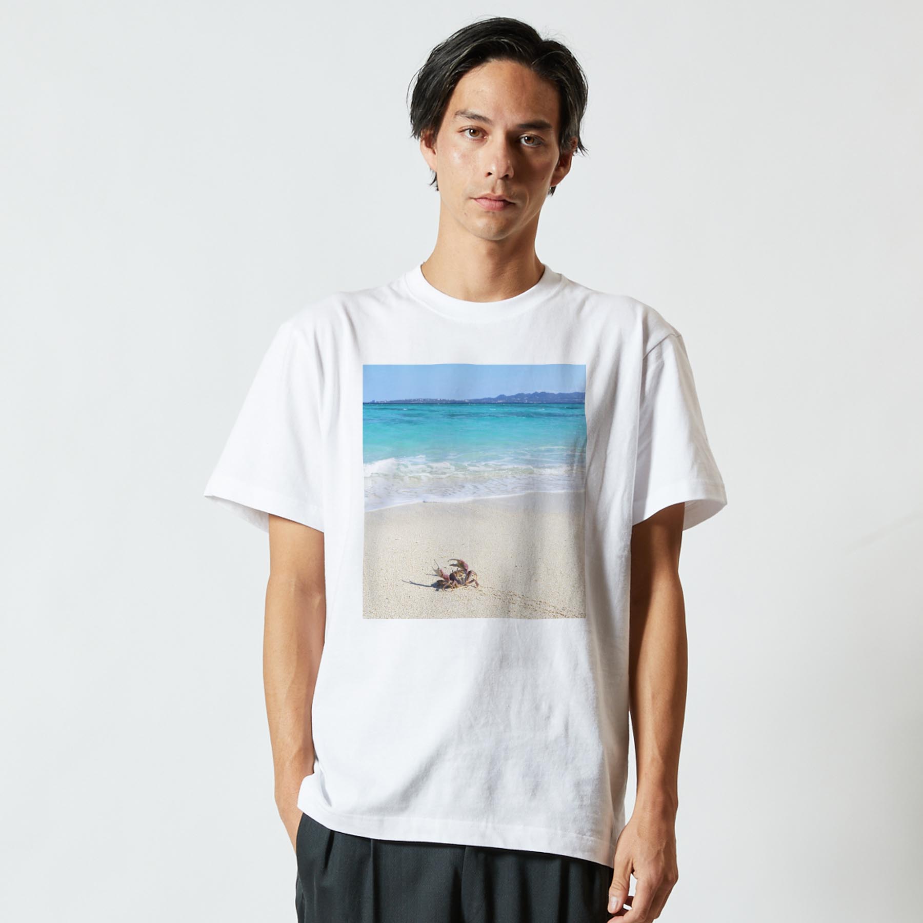 Tシャツ メンズ 半袖 ホワイト グレー デザイン S M L XL 2XL Tシャツ ティーシャツ T shirt 014963 風景　自然　背景　海　海岸