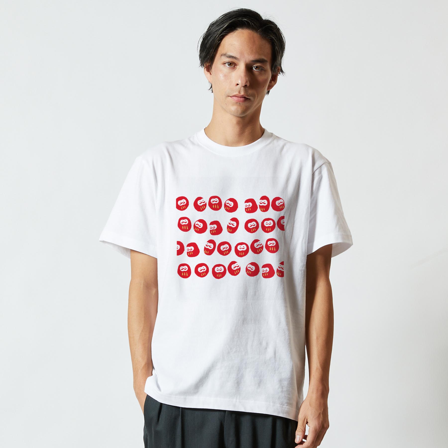 Tシャツ メンズ 半袖 ホワイト 無地 デザイン M ティーシャツ T shirt 015251 だるま　赤