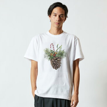 tシャツ メンズ 半袖 ホワイト グレー デザイン XS S M L XL 2XL Tシャツ ティーシャツ T shirt 015875 クリスマス　松ぼっくり　飾り