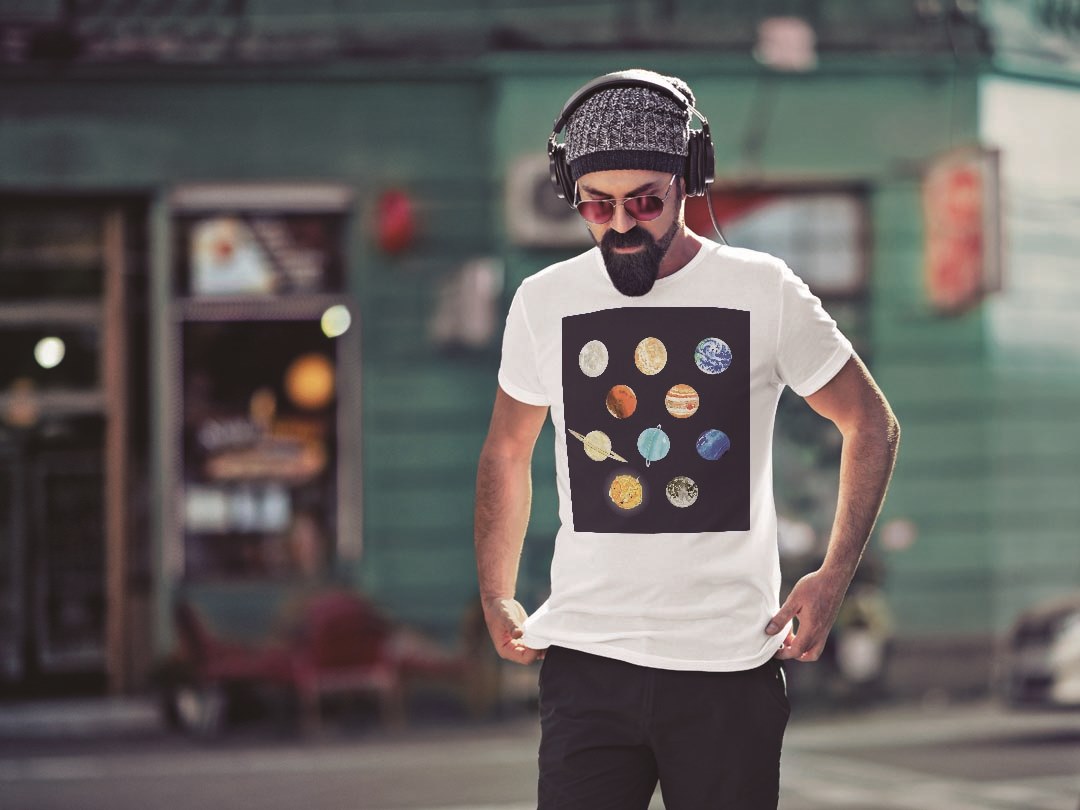 Tシャツ メンズ 半袖 ホワイト 無地 デザイン M ティーシャツ T shirt 015977 太陽系　宇宙　惑星