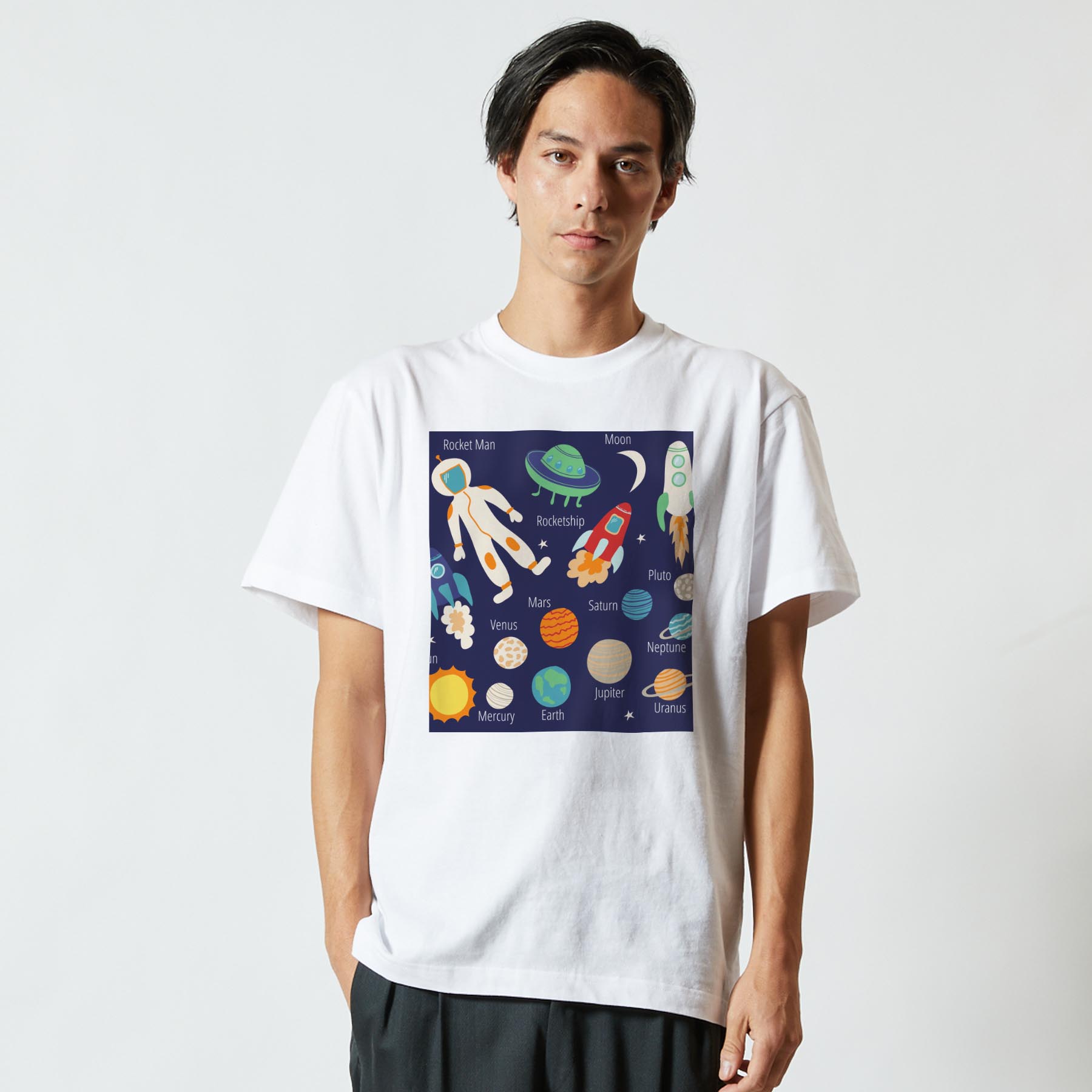 Camiseta para hombre Manga Corta Blanco Gris Diseño S M L XL2 XL Camiseta Camiseta 015984 Solar System Space Planet — vista 2