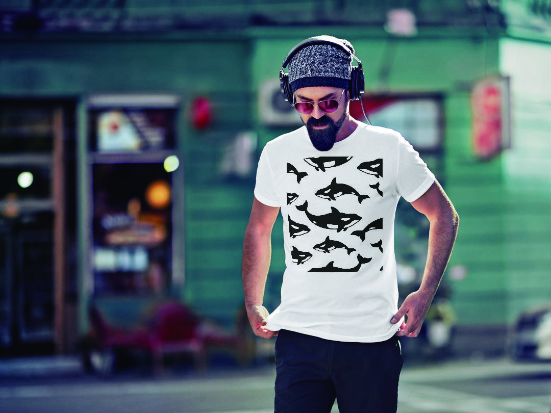 Tシャツ メンズ 半袖 ホワイト グレー デザイン S M L XL 2XL Tシャツ ティーシャツ T shirt 016476 いるか　魚　シャチ