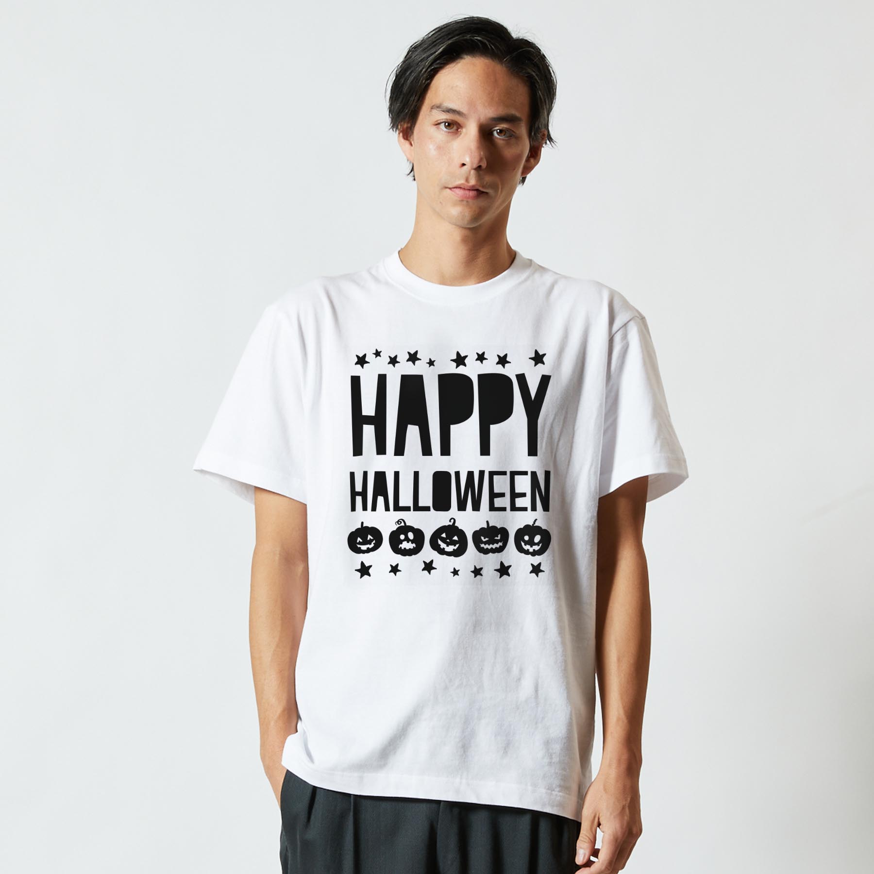 Tシャツ メンズ 半袖 ホワイト 無地 デザイン M ティーシャツ T shirt 017439 黒　文字　英字　かぼちゃ