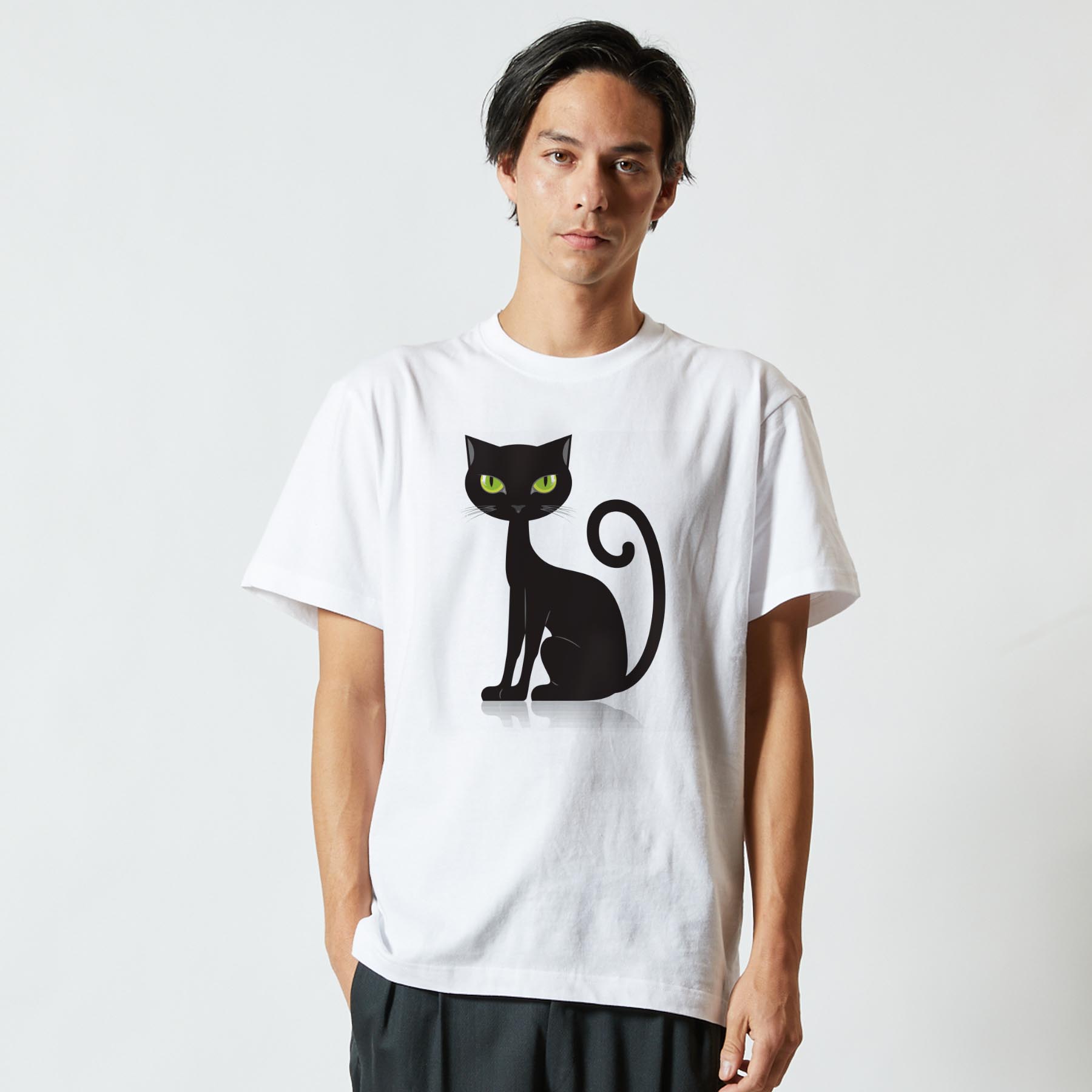 Tシャツ メンズ 半袖 ホワイト 無地 デザイン M ティーシャツ T shirt 017457 猫　黒　かわいい - 2