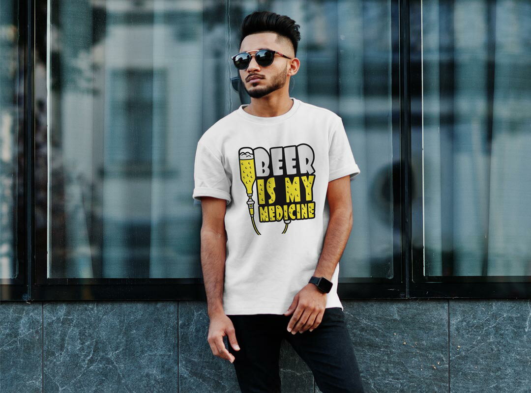 Tシャツ メンズ 半袖 ホワイト 無地 デザイン M ティーシャツ T shirt 003527 英語　文字　ビール