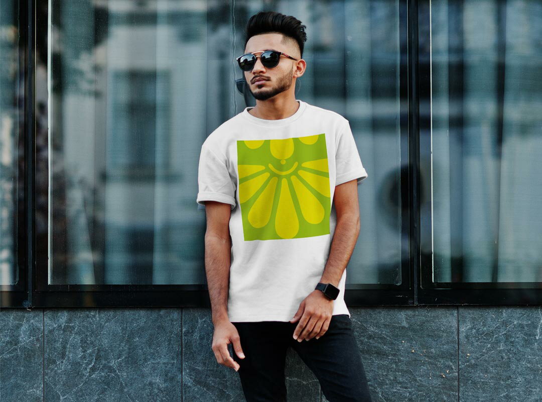 Tシャツ メンズ 半袖 ホワイト 無地 デザイン M ティーシャツ T shirt 003995 花　　黄色　緑