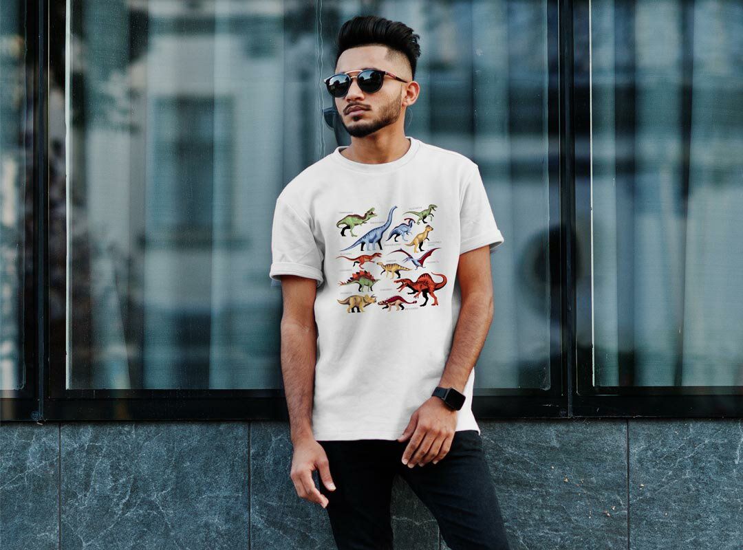 Tシャツ メンズ 半袖 ホワイト 無地 デザイン M ティーシャツ T shirt 032384 dinosaurs