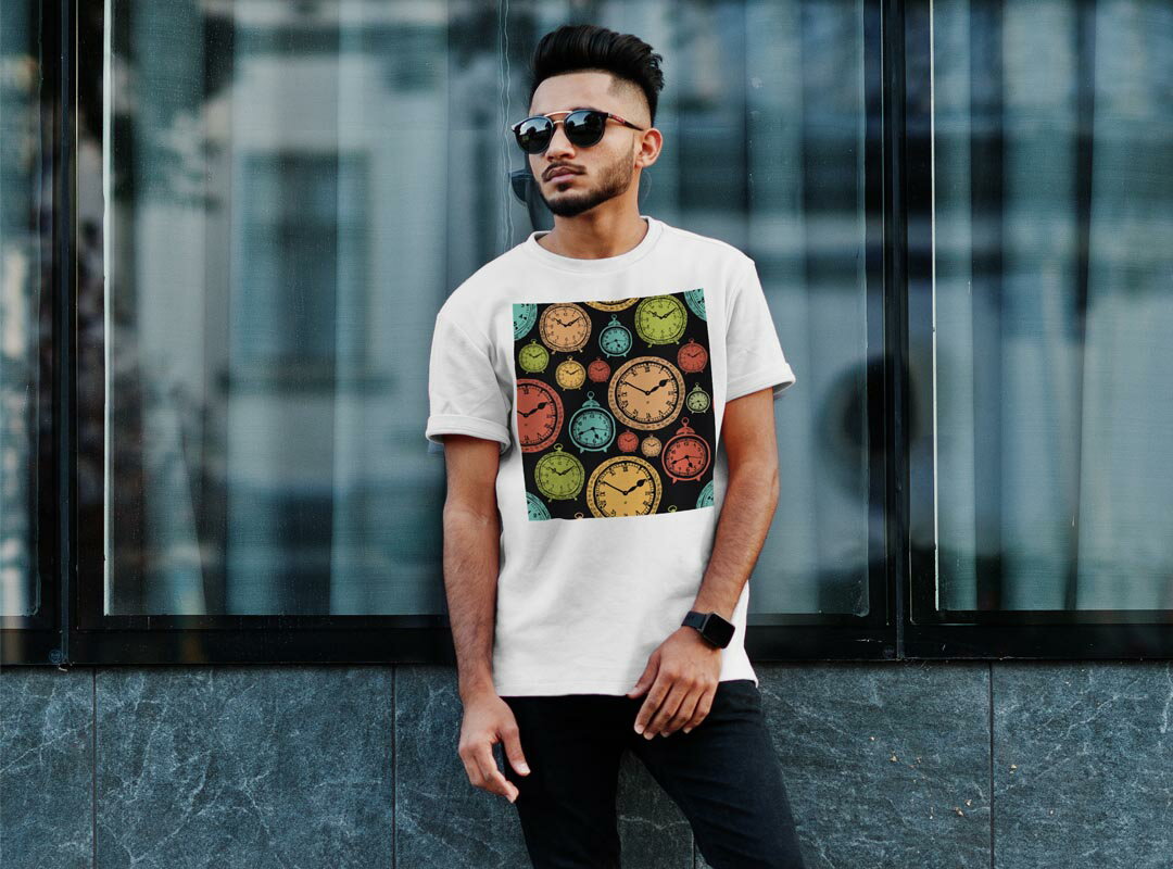 Tシャツ メンズ 半袖 ホワイト 無地 デザイン M ティーシャツ T shirt 009701 時計　アンティーク