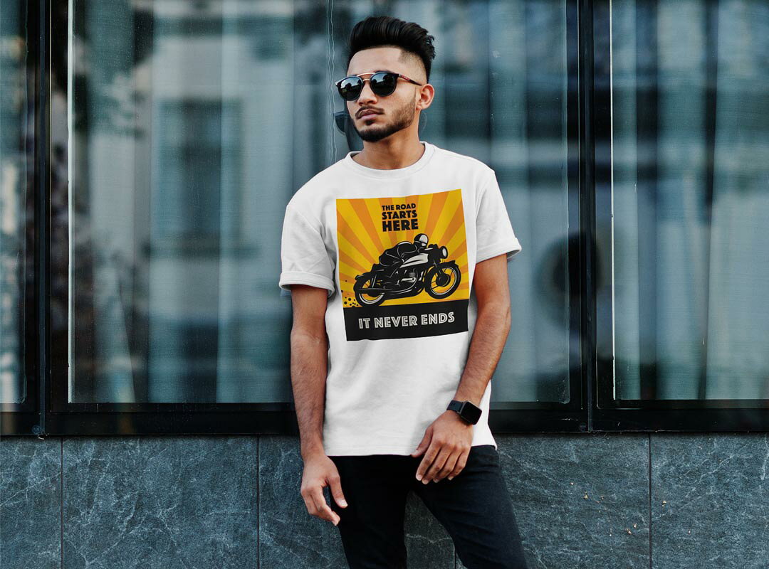 Tシャツ メンズ 半袖 ホワイト 無地 デザイン M ティーシャツ T shirt 011209 バイク　乗り物　黄色 kabekore-11394477 kabeコレ サンプル画像3